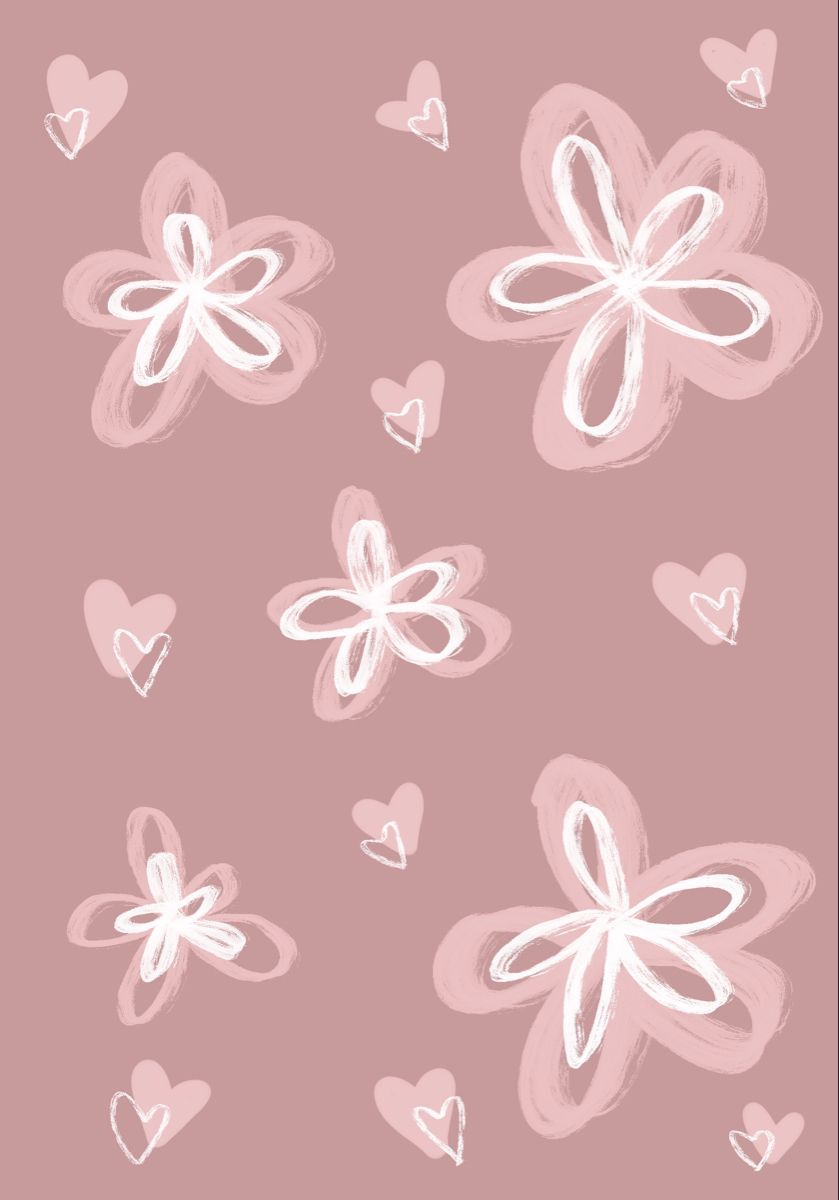 A pink background with white flowers and hearts - IPad