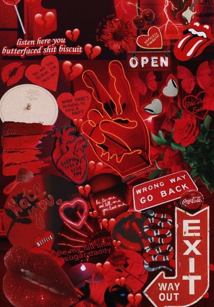 A poster with red hearts and other items - Retro
