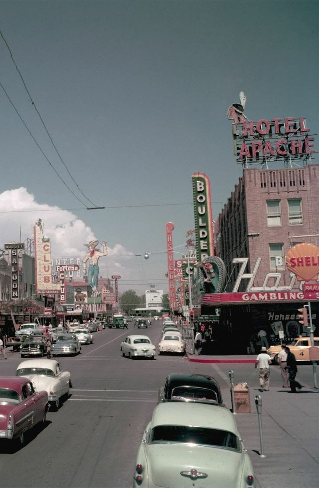 A street with cars and buildings on it - Retro, Las Vegas, vintage, travel, 50s