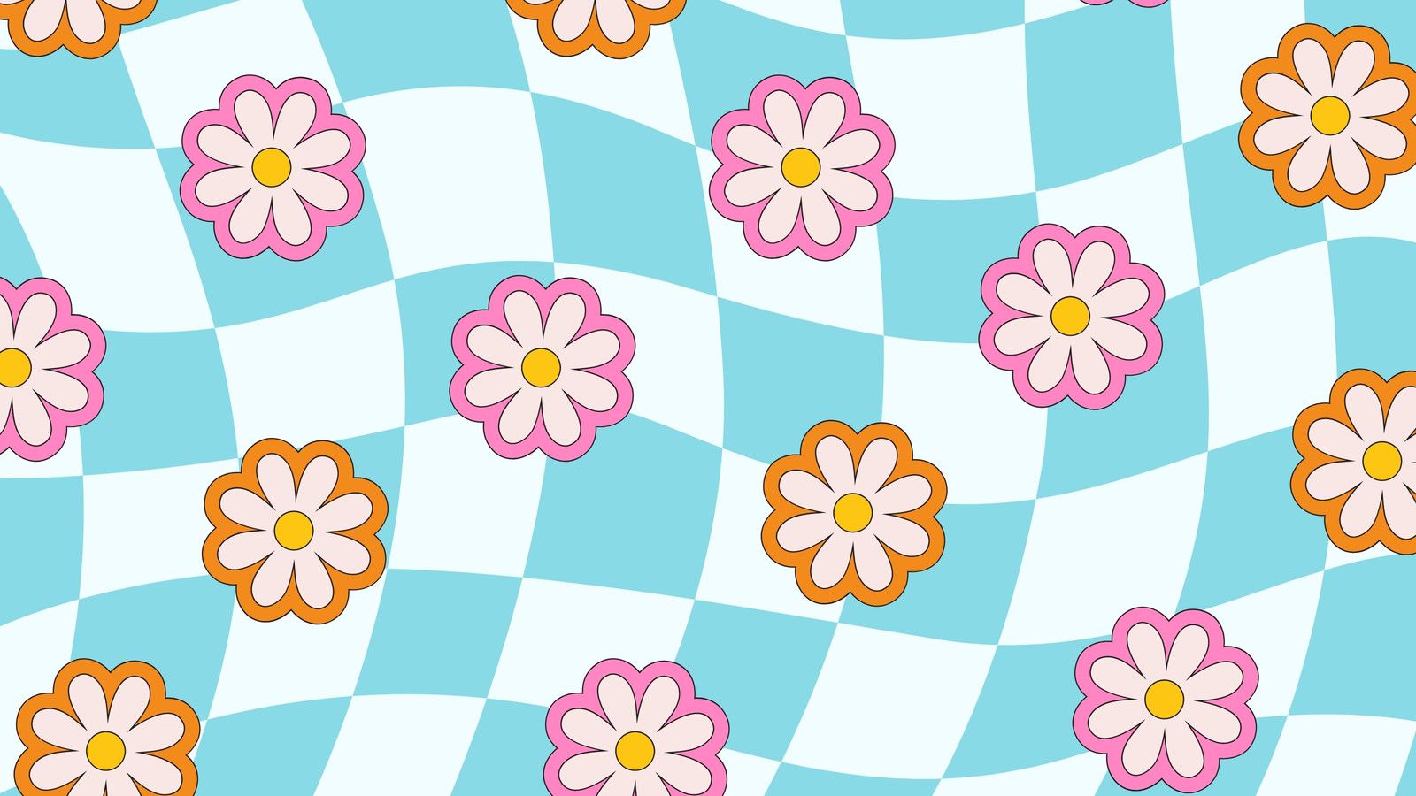 A pattern of flowers on blue and white checkered background - Retro