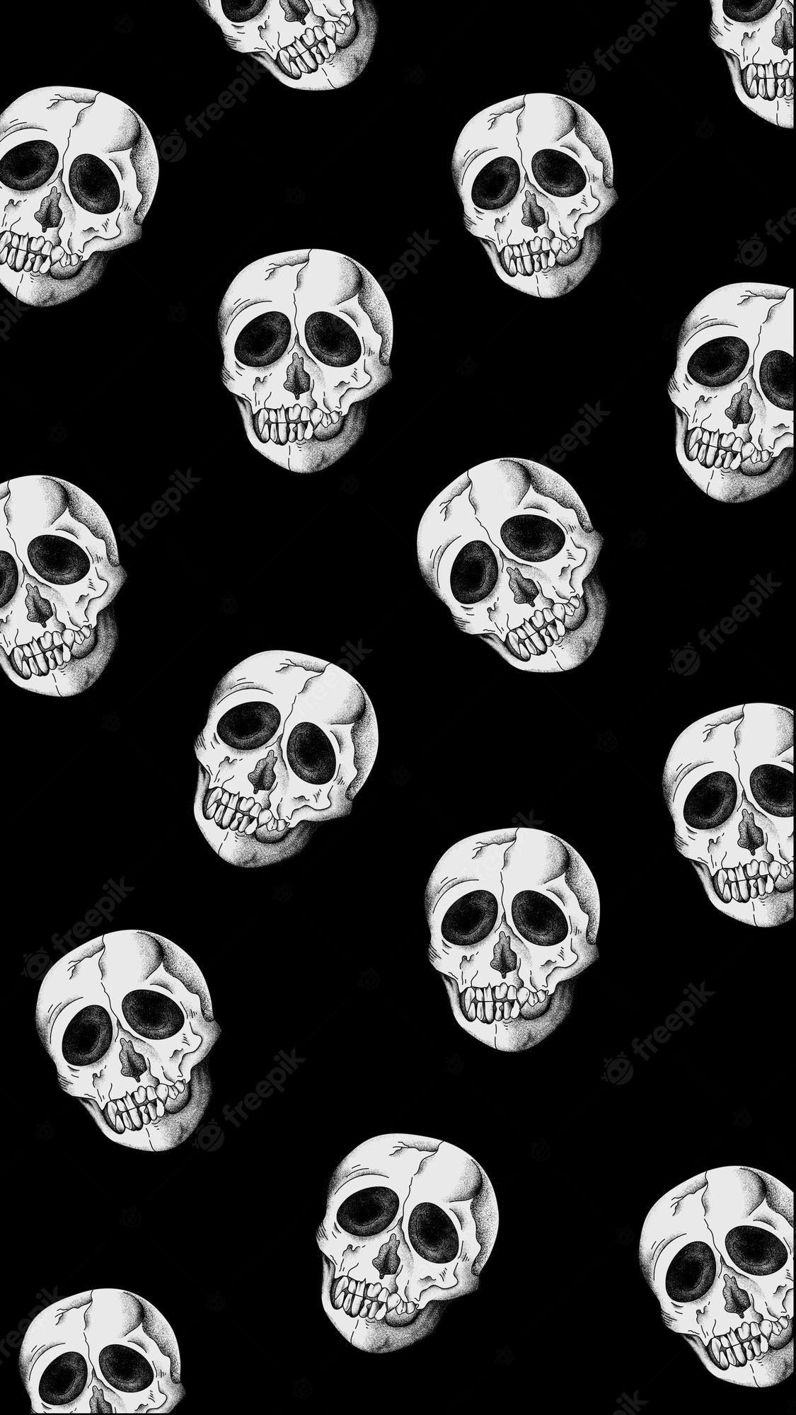 A black and white skull pattern - Skeleton, black phone, creepy, skull