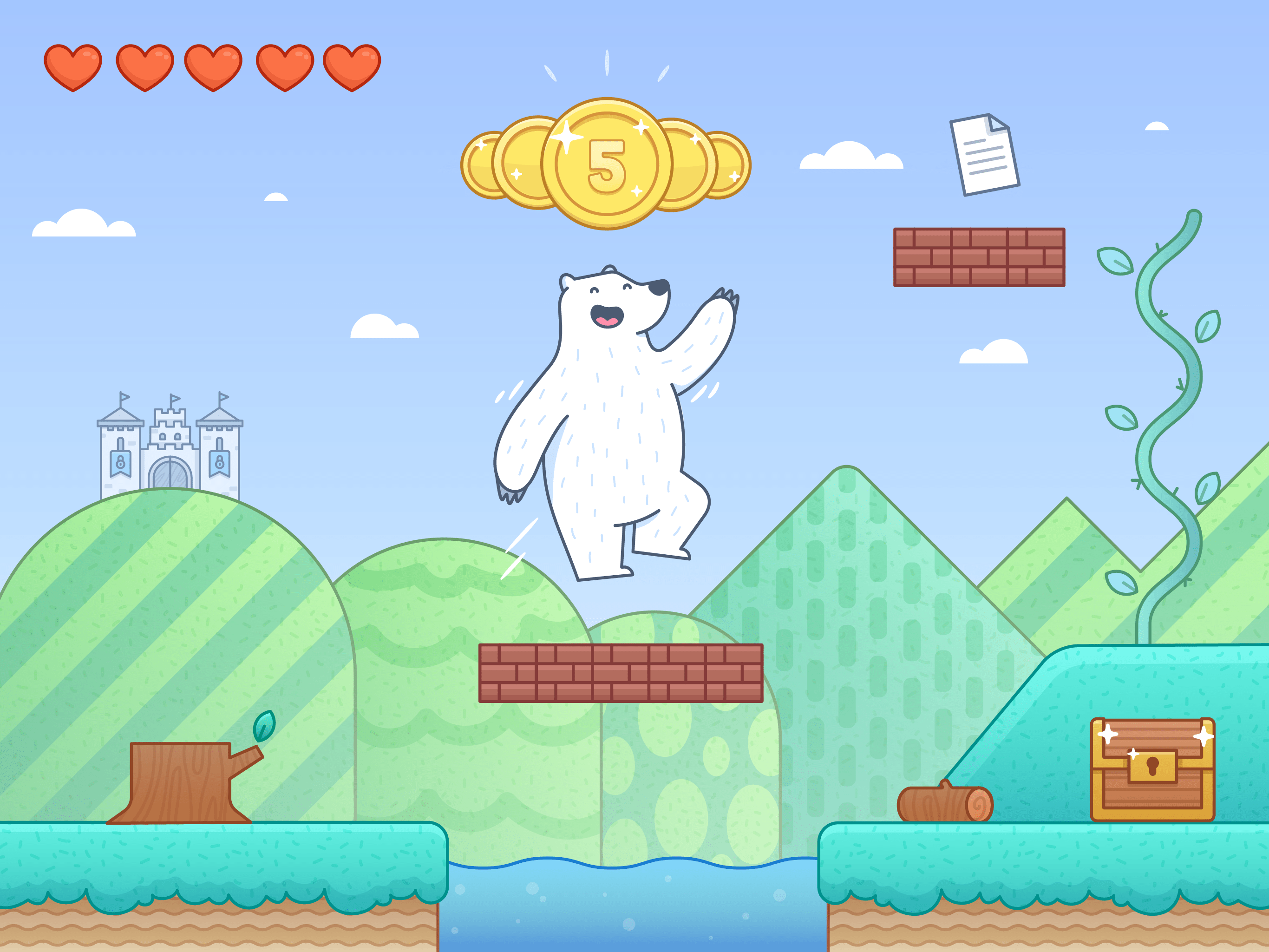 A cartoon bear is jumping over some bricks - IPad, teddy bear