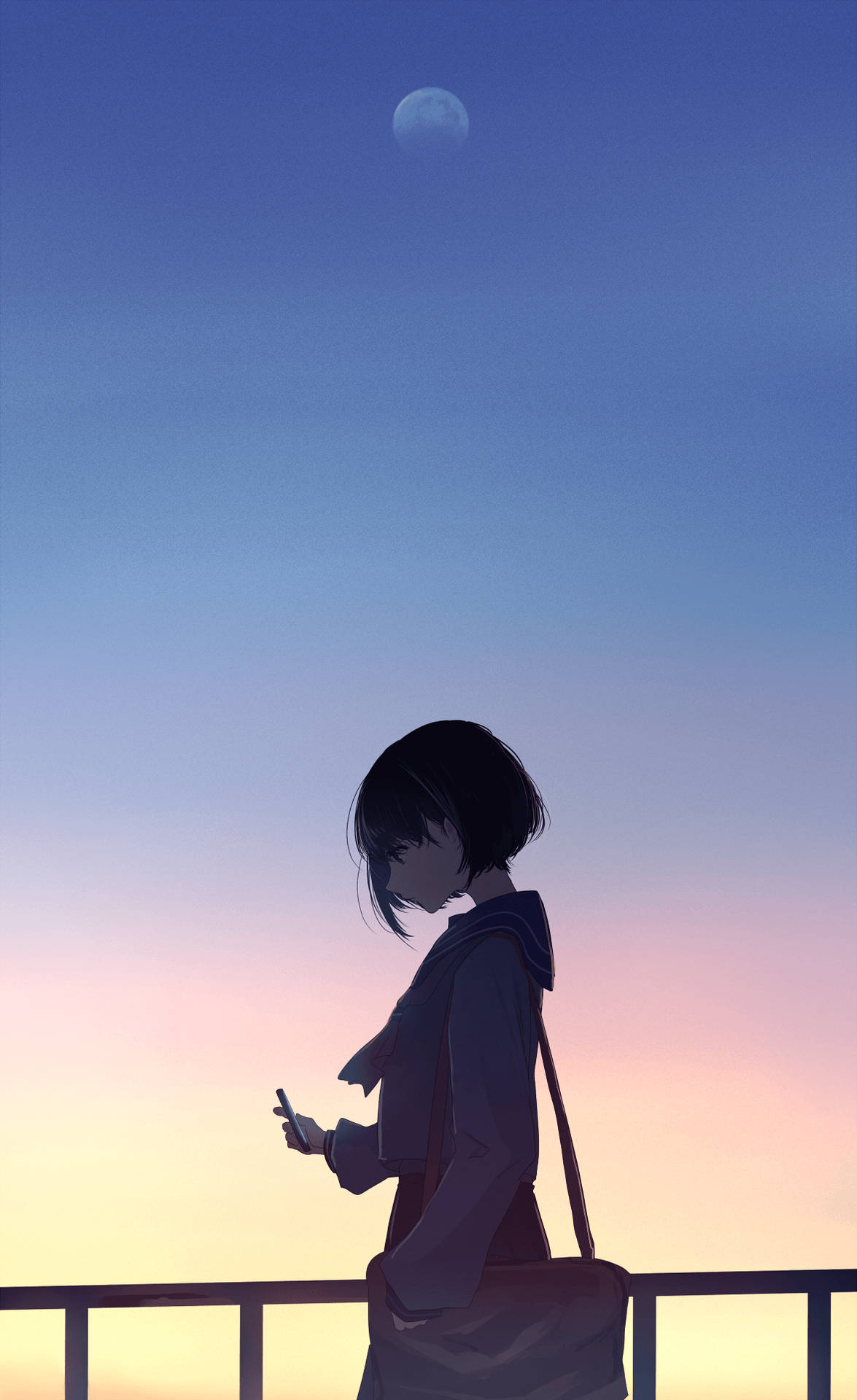 Download Girl With Moon Anime Aesthetic Sunset Wallpaper