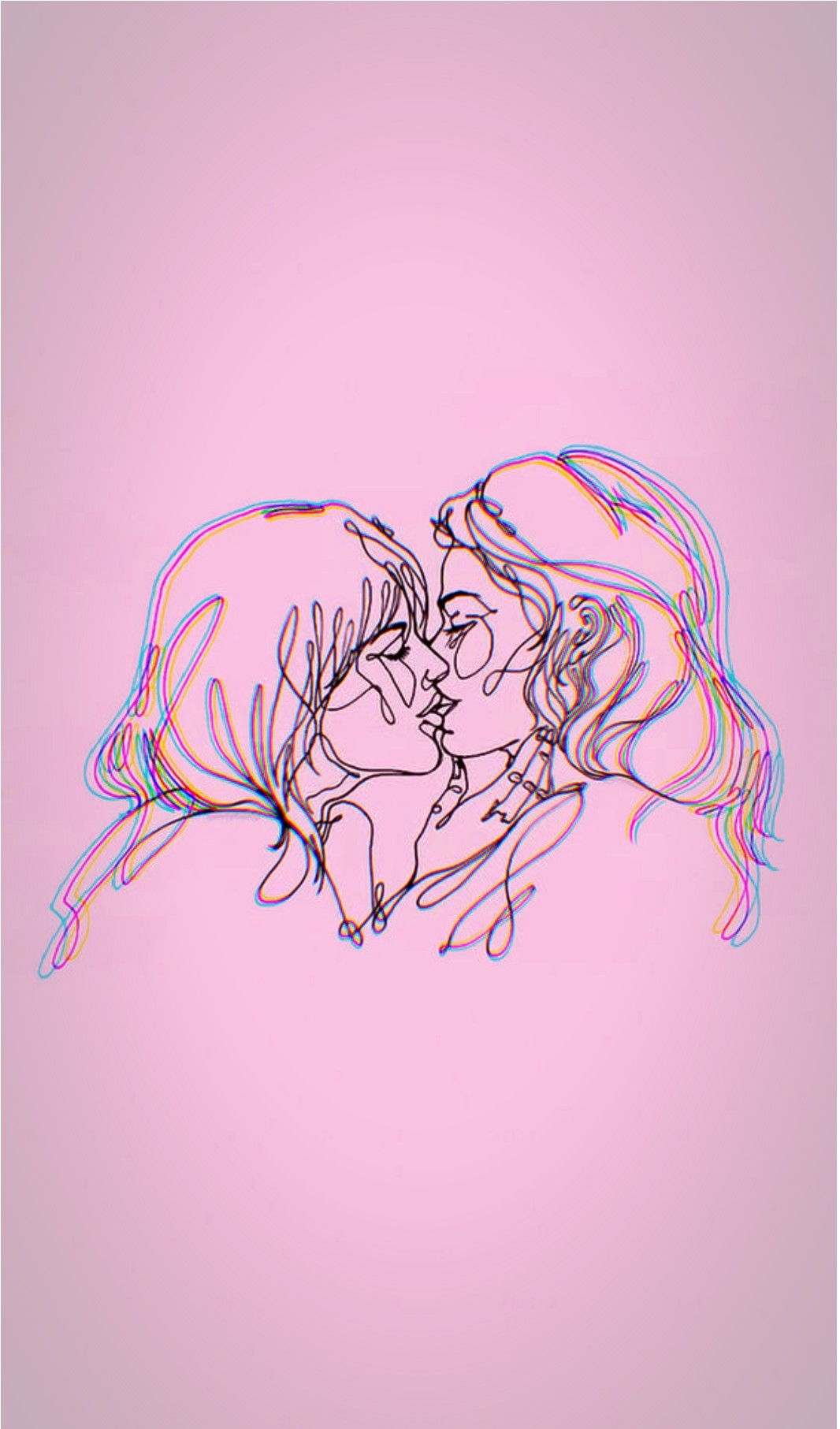 A digital drawing of two people kissing. - Lesbian