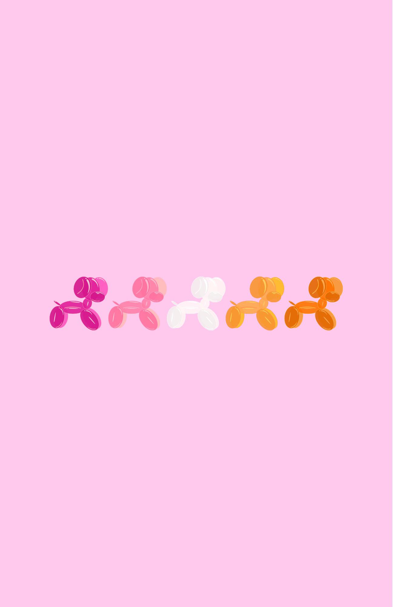 A row of balloons in the shape of dogs on a pink background - Lesbian
