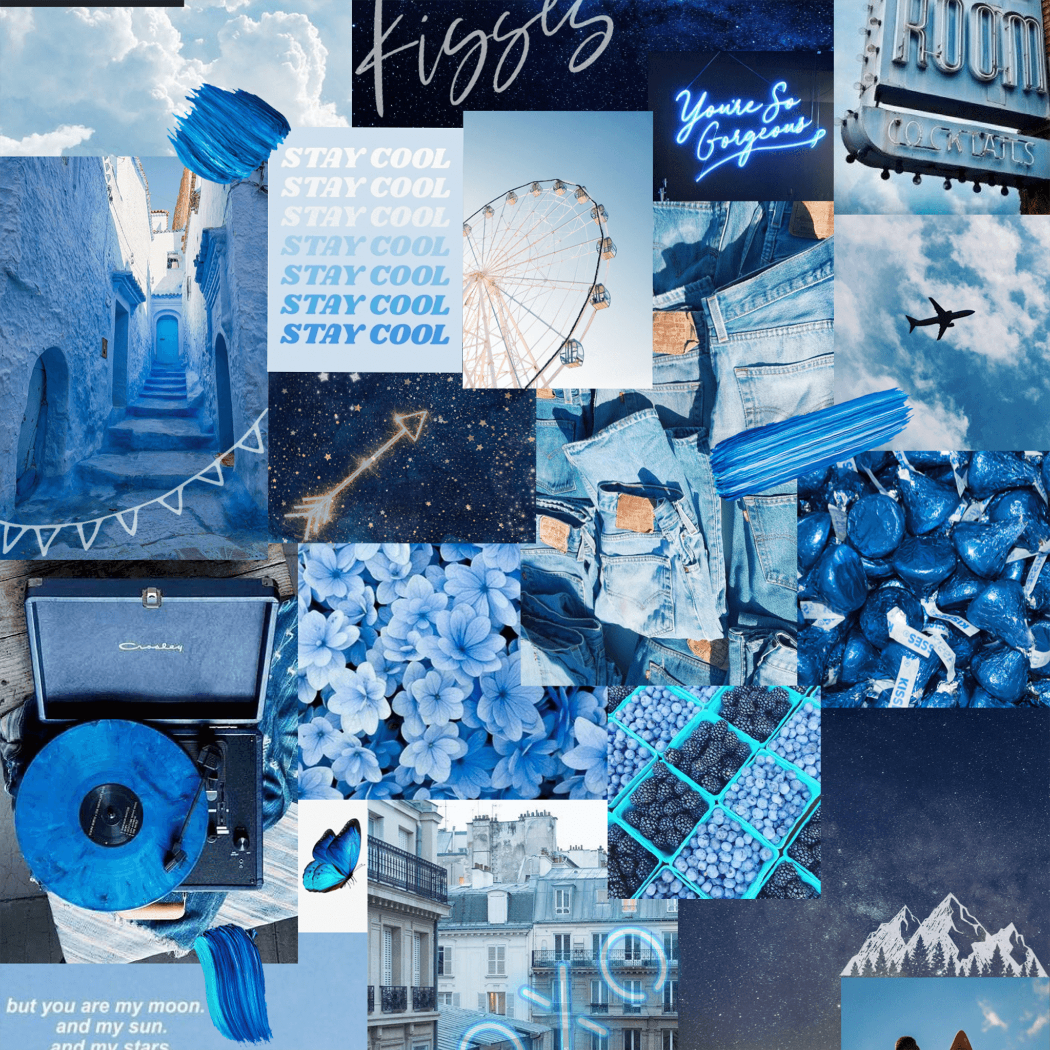 A collage of pictures with blue backgrounds - Collage, iPad