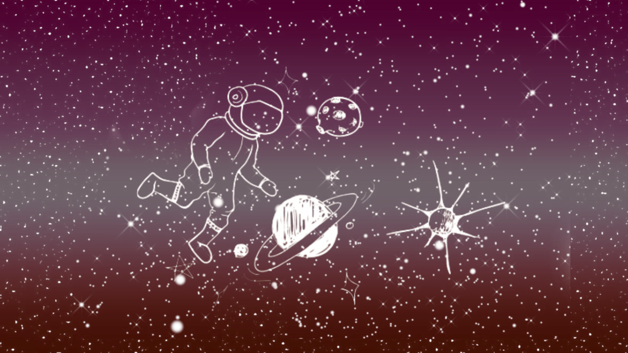 An astronaut floating in space, with a planet and star in the background - Lesbian