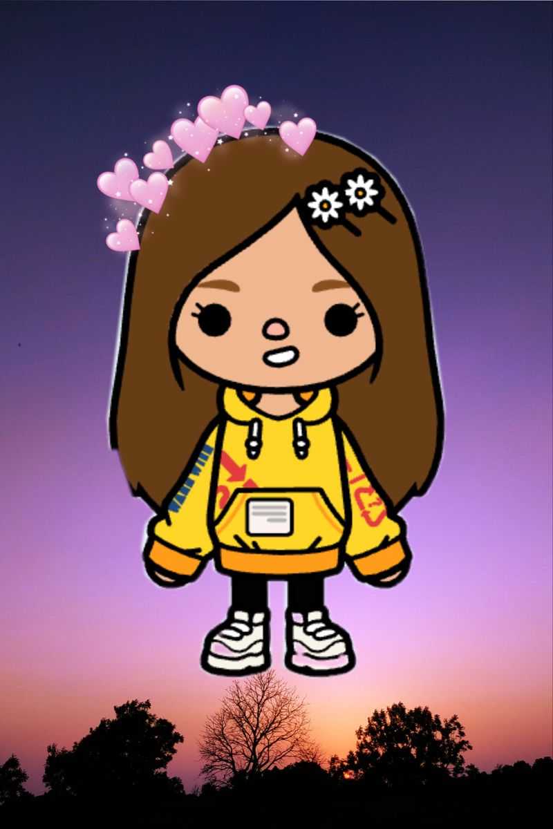 A girl with long hair in yellow hoodie and pink shoes - Toca Boca