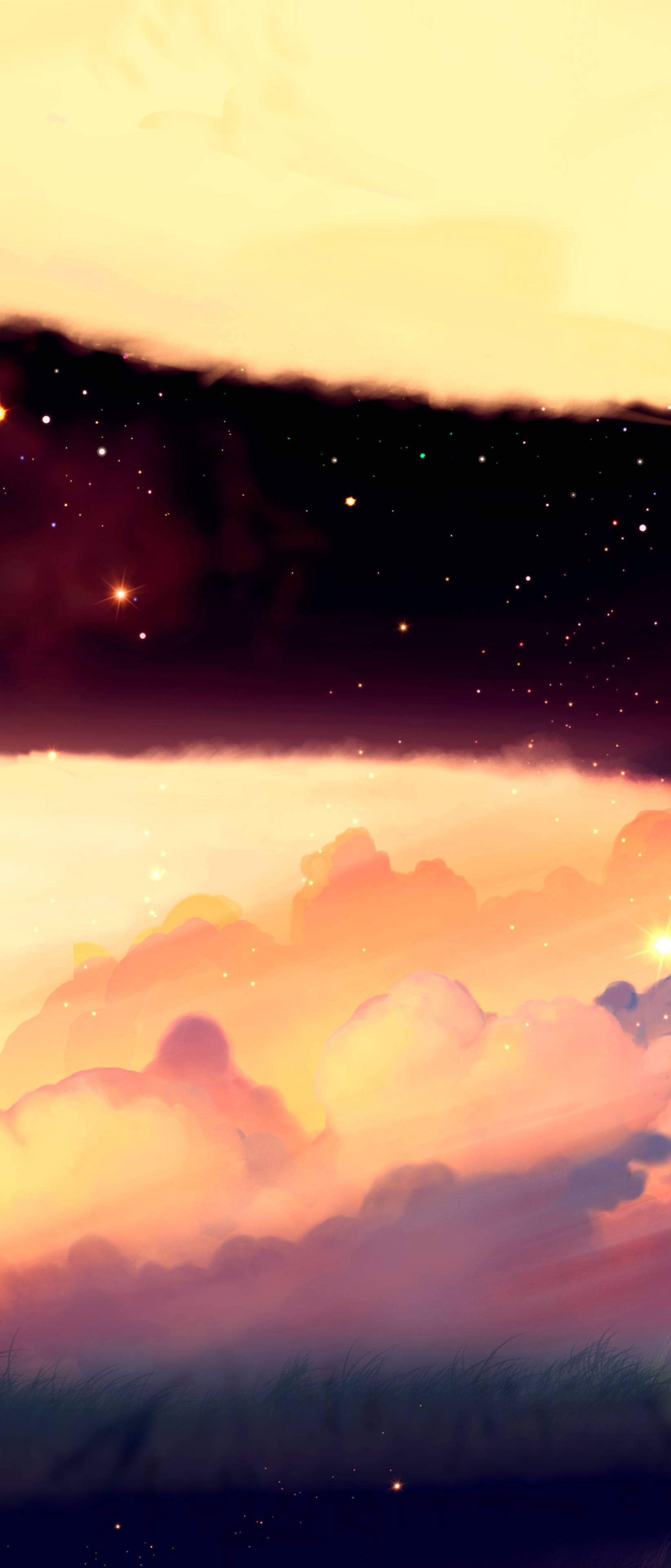 A beautiful night sky with stars and clouds wallpaper 1242x2688 - Anime sunset