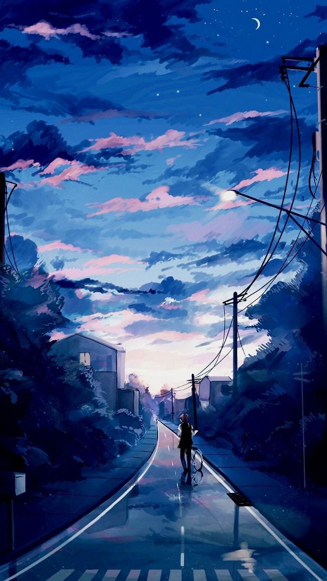 Aesthetic anime wallpaper for phone with high-resolution 1080x1920 pixel. You can use this wallpaper for your iPhone 5, 6, 7, 8, X, XS, XR backgrounds, Mobile Screensaver, or iPad Lock Screen - Anime, Android, road, blue anime, phone, anime city, Los Angeles, HD