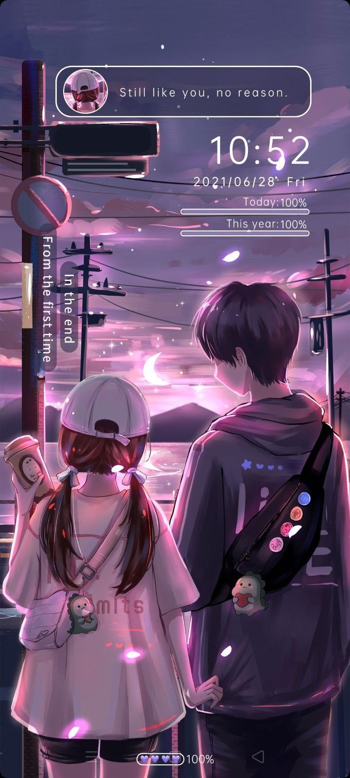 Aesthetic anime wallpaper with a boy and a girl standing in a field - Anime, anime girl