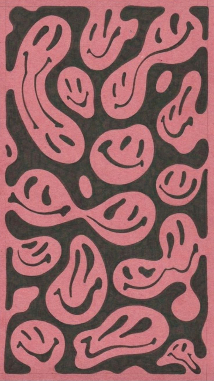 A linocut of black cats on a pink background - Trippy