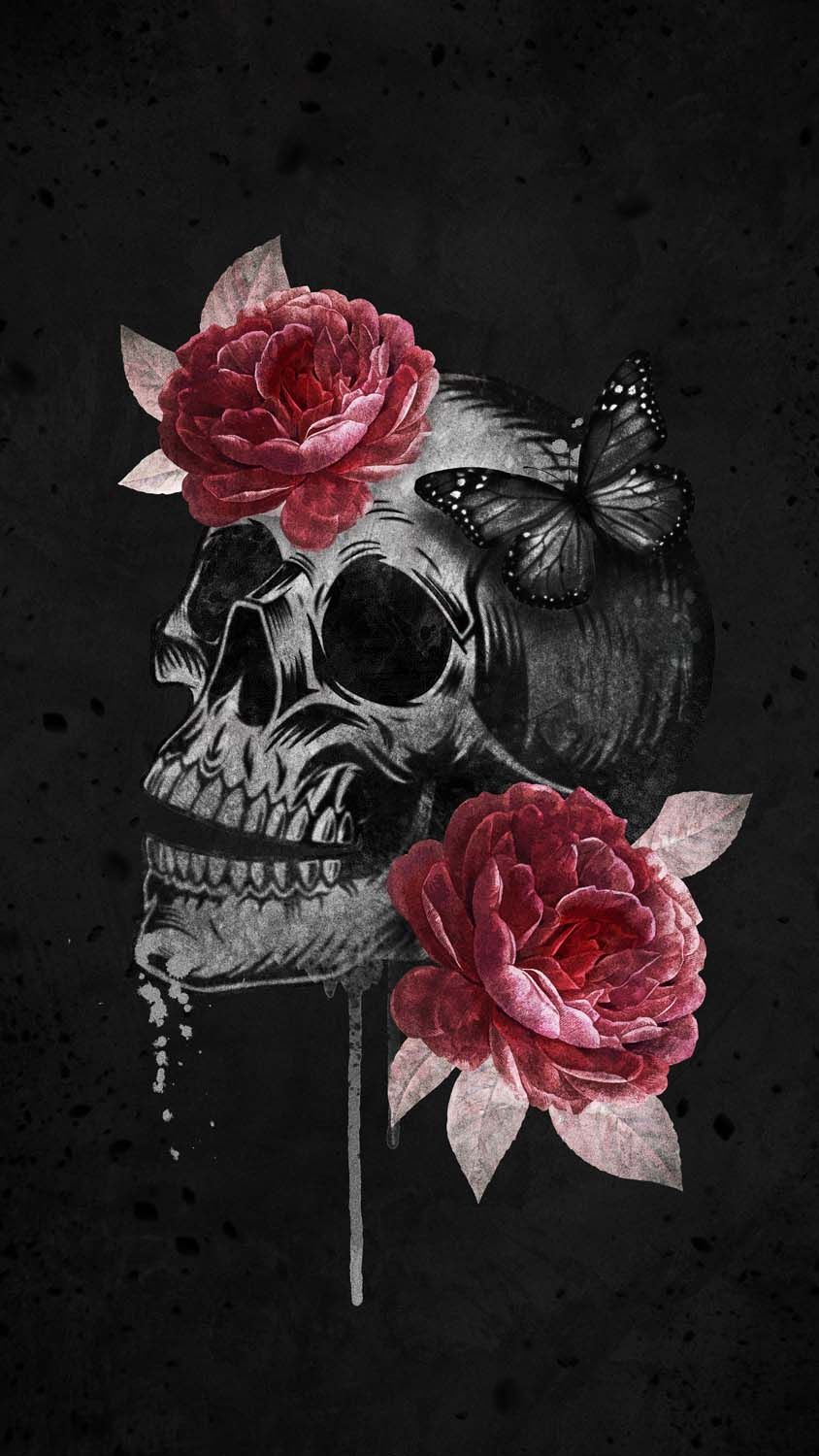 A skull with roses and a butterfly on it - Skull