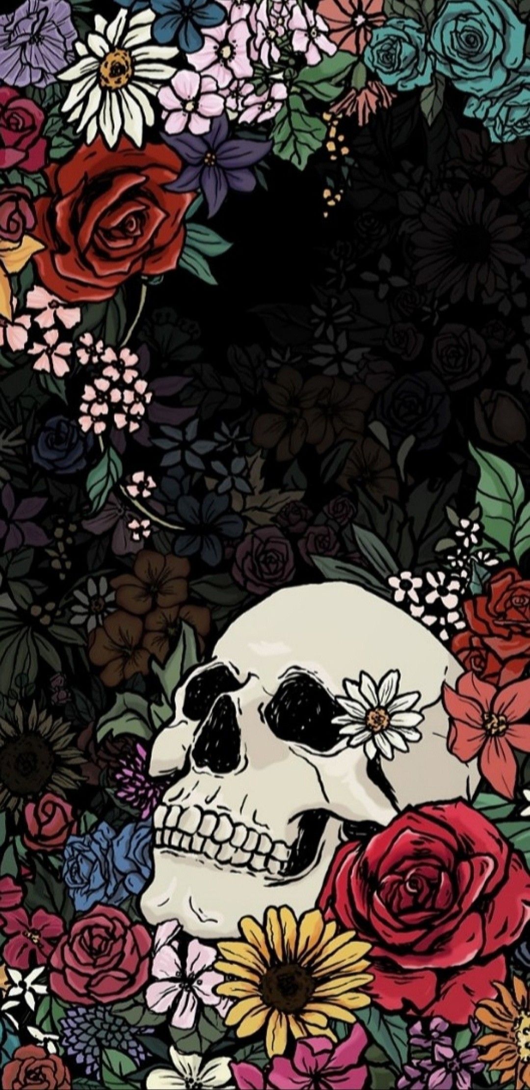 Vintage Floral Skull Wallpaper