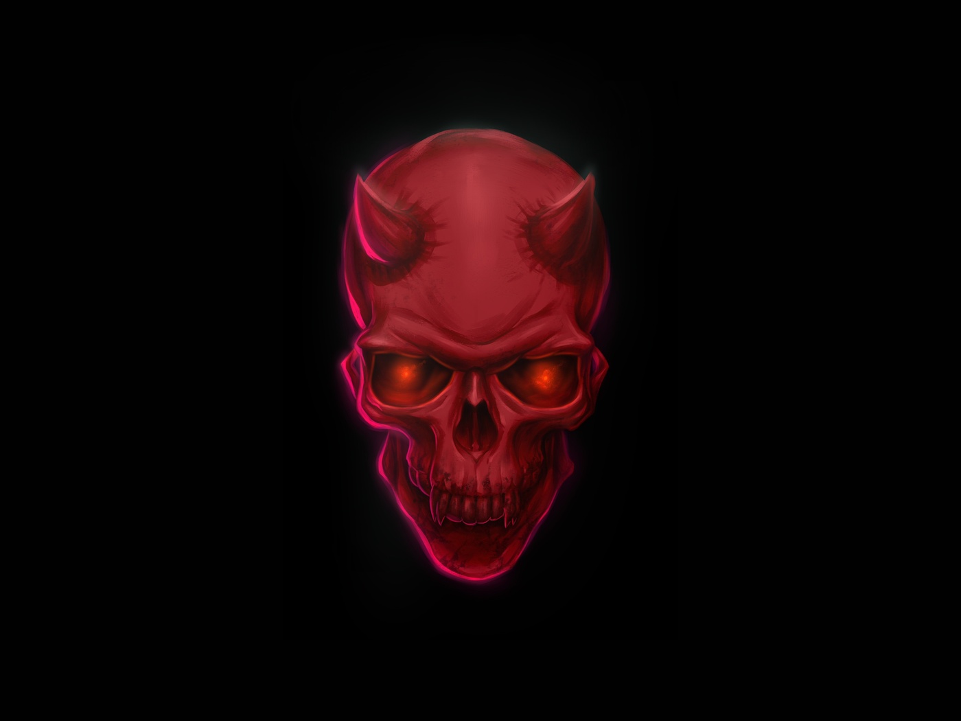 A red skull with glowing eyes on black background - Skull