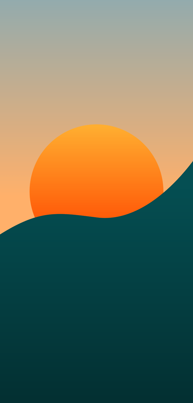 A minimalist sunset illustration with a large orange sun and a blue wave. - Sunrise