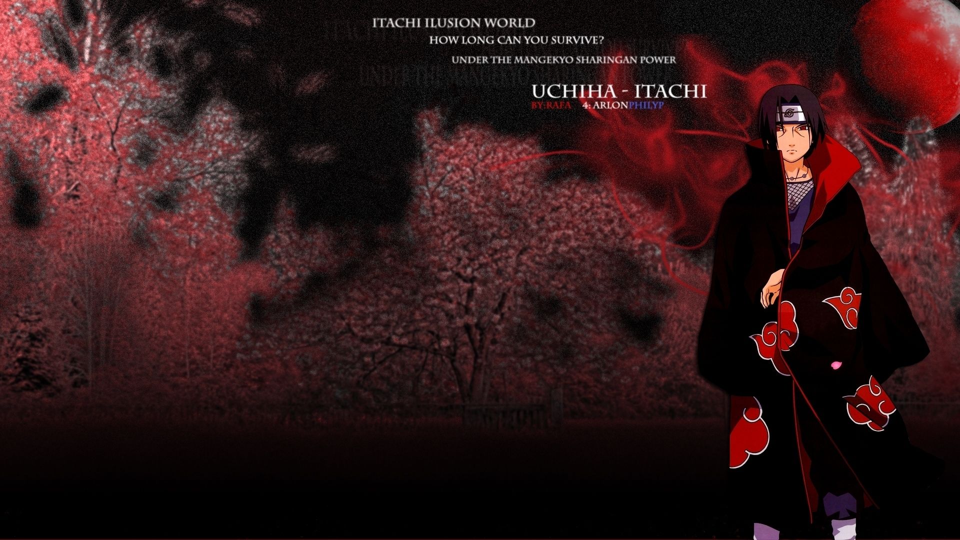 A wallpaper of anime character in red - Itachi Uchiha