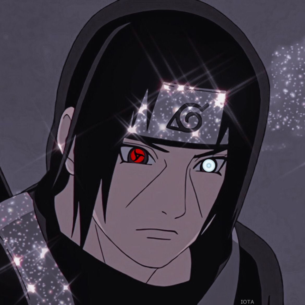 A cartoon character with red eyes and black hair - Itachi Uchiha