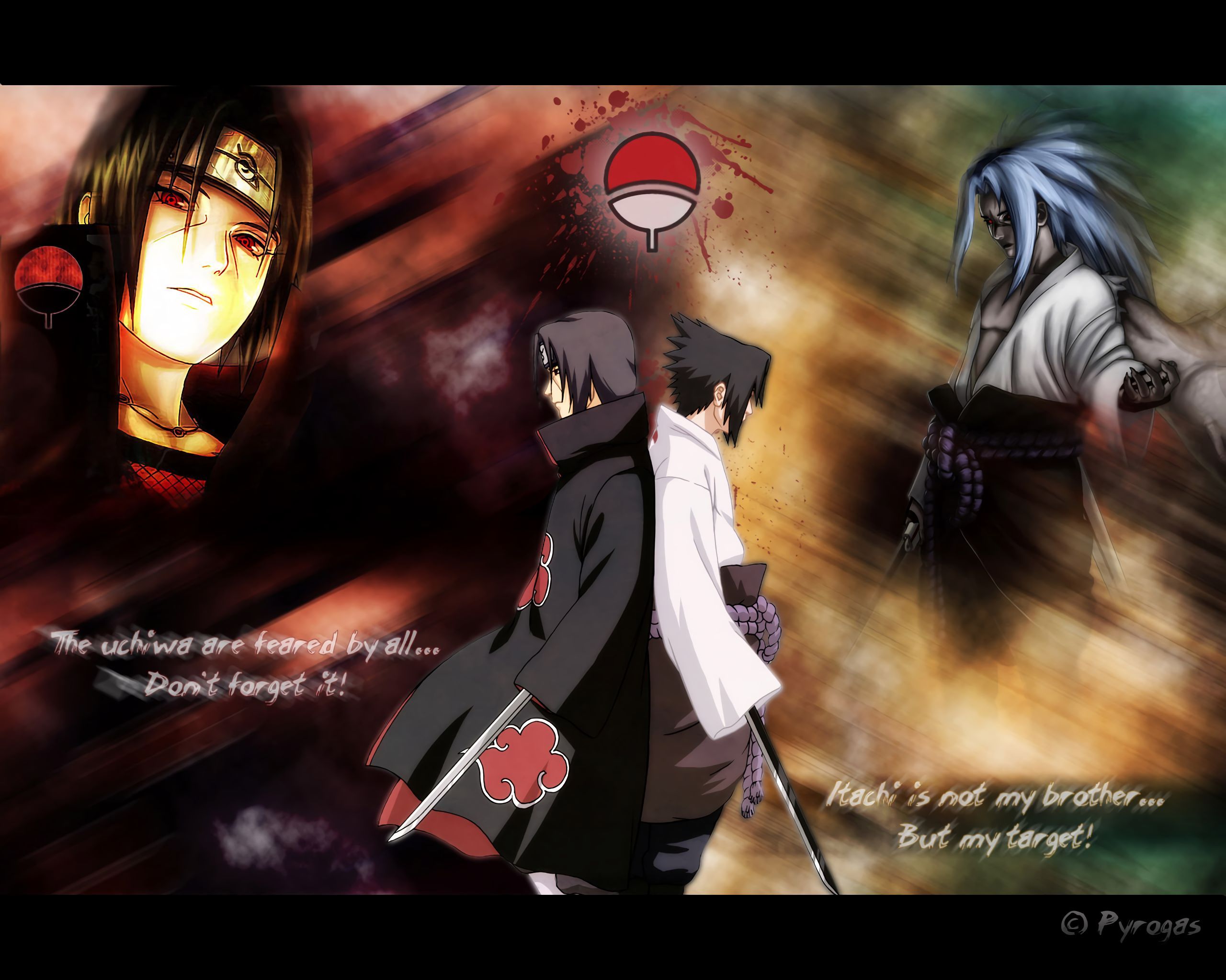 A couple of anime characters with swords - Itachi Uchiha