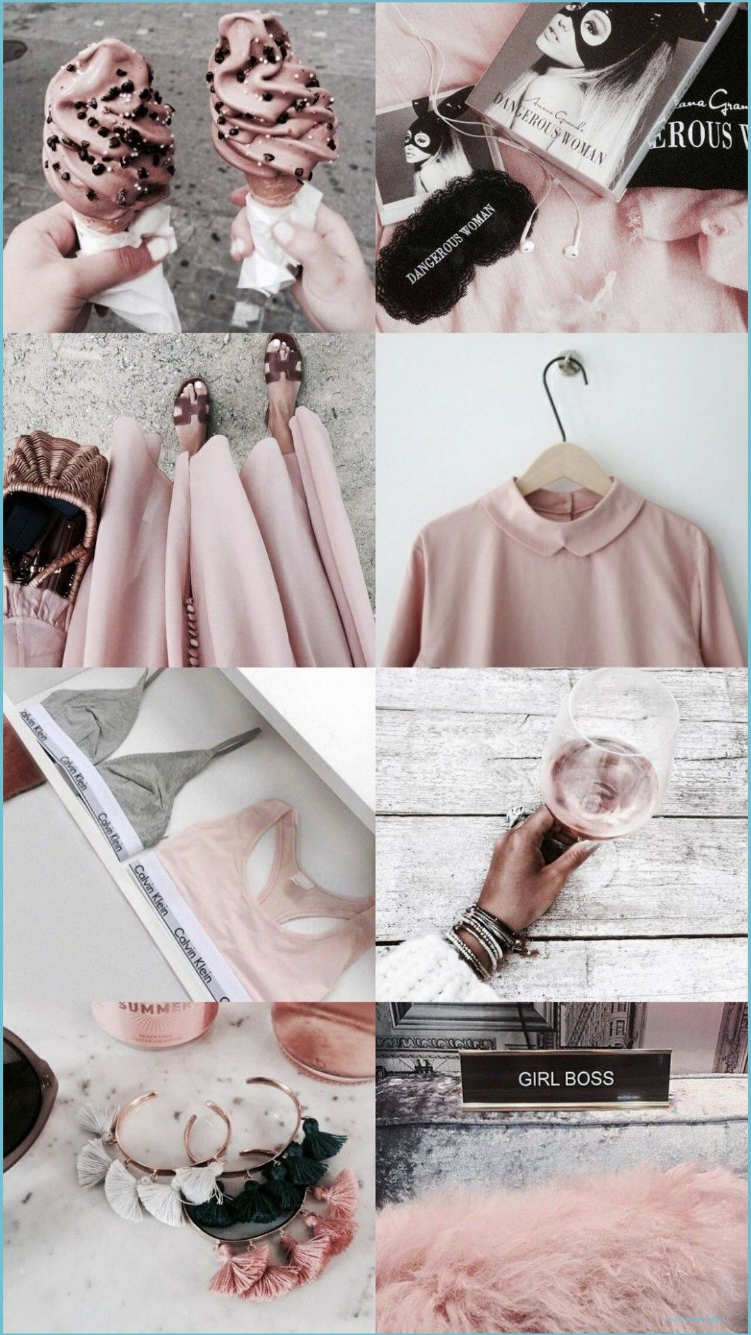 A collage of pictures showing different items - Rose gold