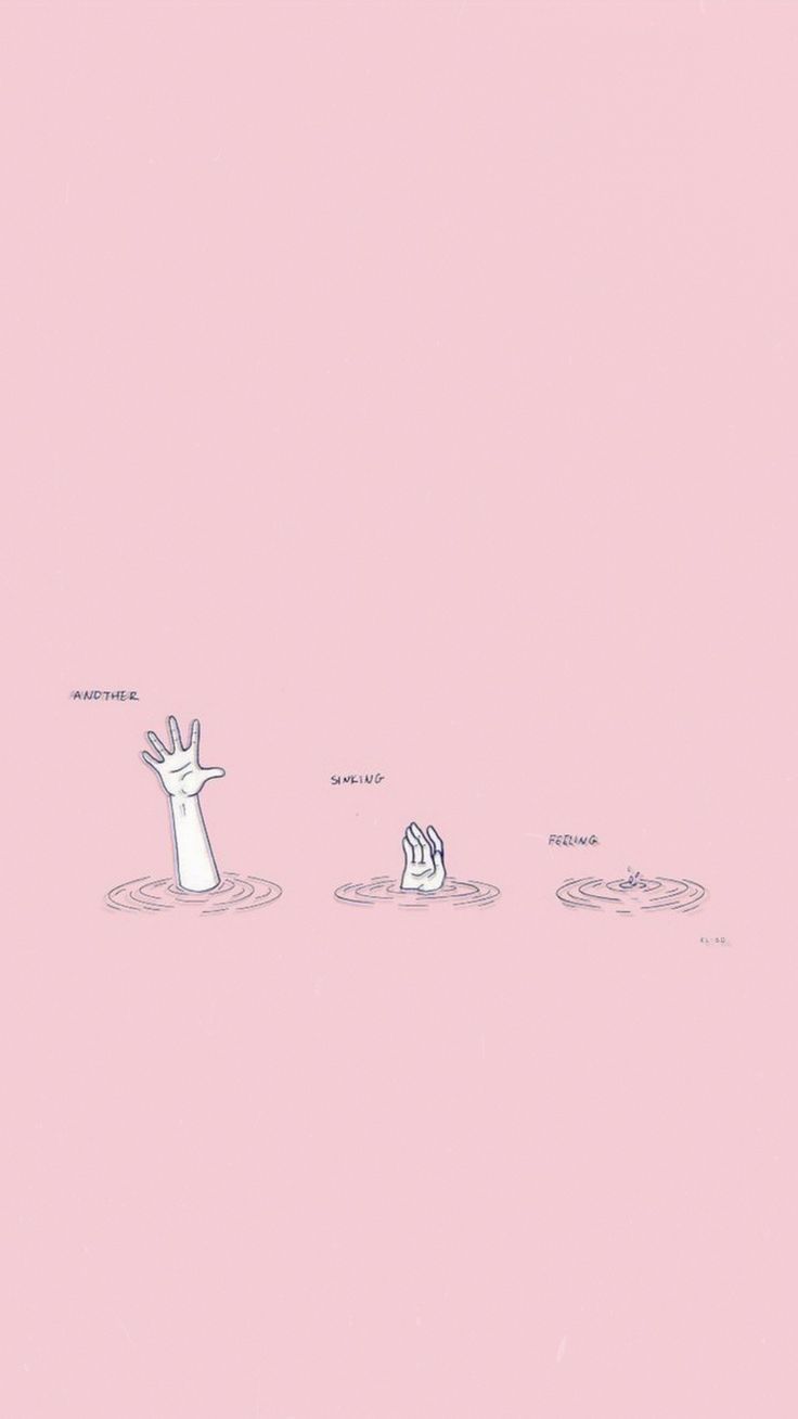 A series of three illustrations of hands in water, one sinking, one reaching out, and one needing help. - Pink