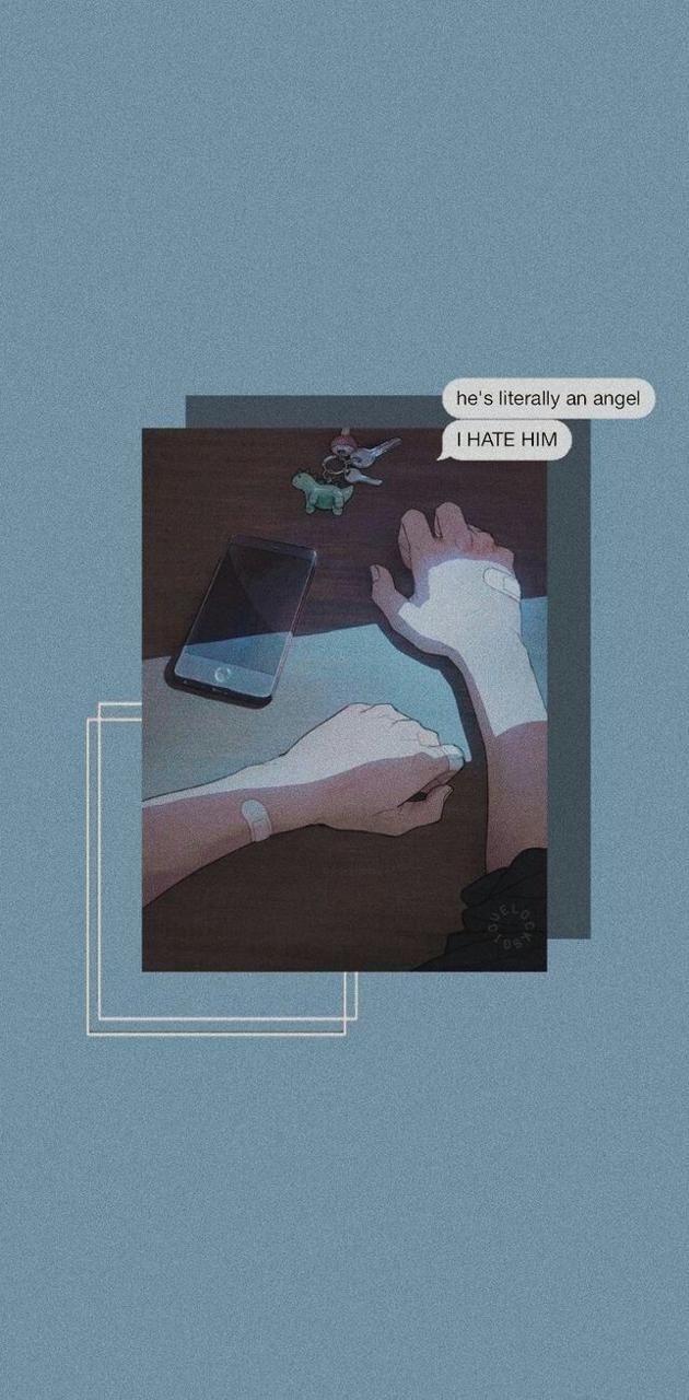 Aesthetic phone wallpaper with a picture of a broken arm - Anime, blue anime