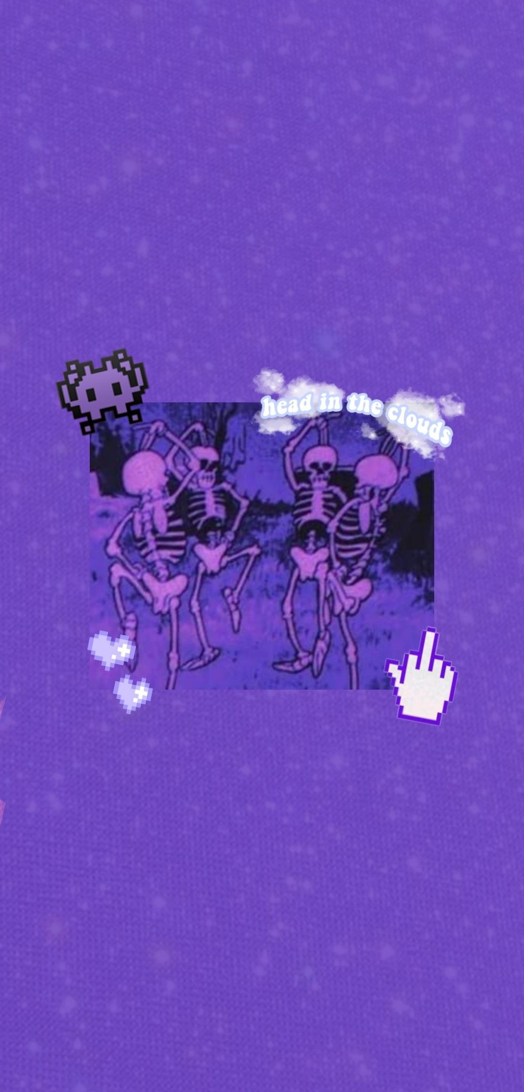 Aesthetic purple background with skeletons and a hand cursor - Indie, dark purple, Y2K