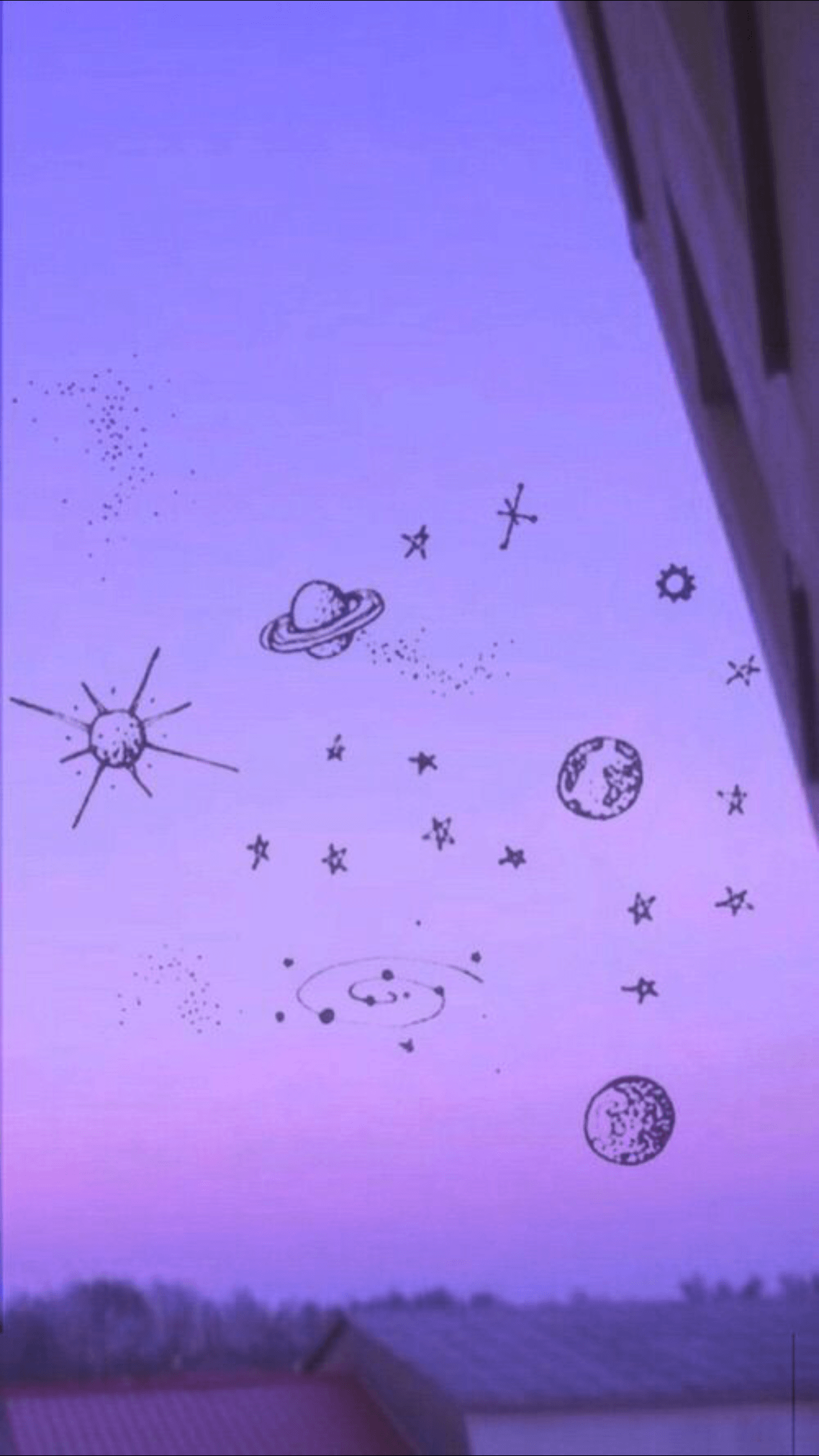 A purple and blue image of the night sky with stars and planets - Indie