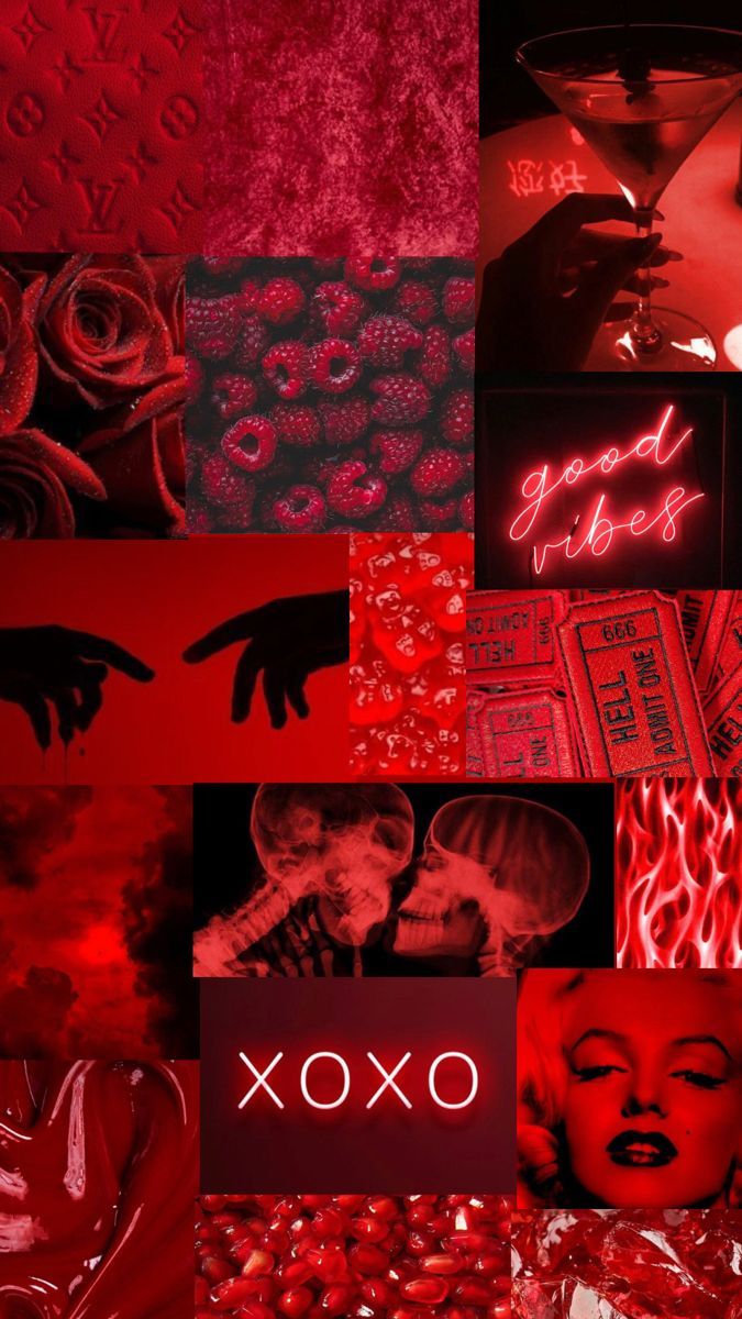 A collage of red images with text - Red