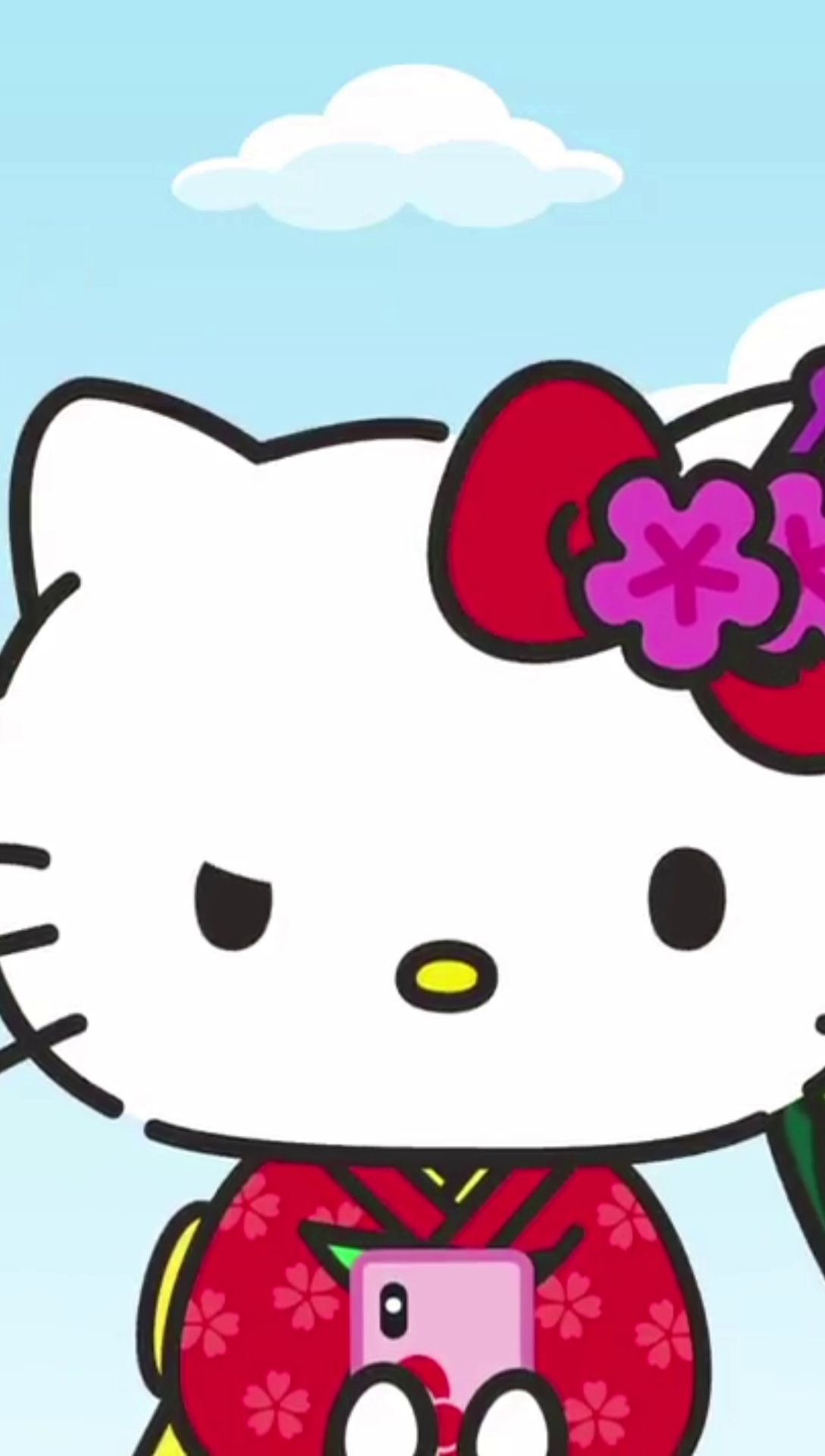 A cartoon hello kitty holding an umbrella - Hello Kitty