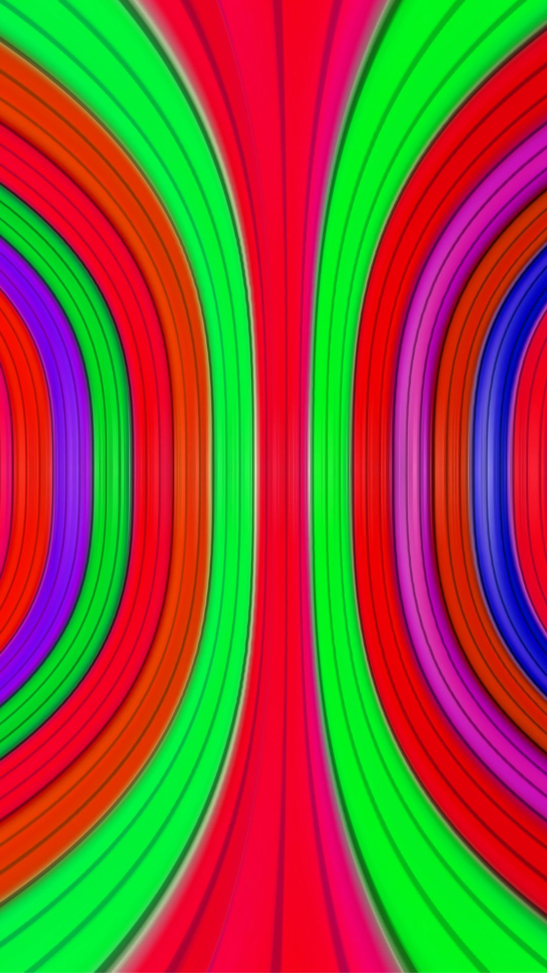 A digital image of a series of concentric circles in red, blue, green and pink. - Indie