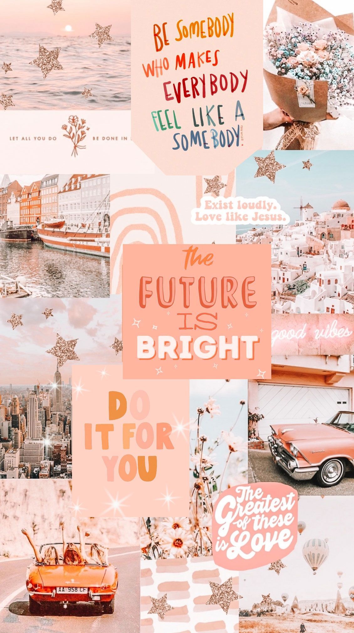 Wallpaper Collage Ideas : Peach & Glitter Star Collage Aesthetic Wallpaper