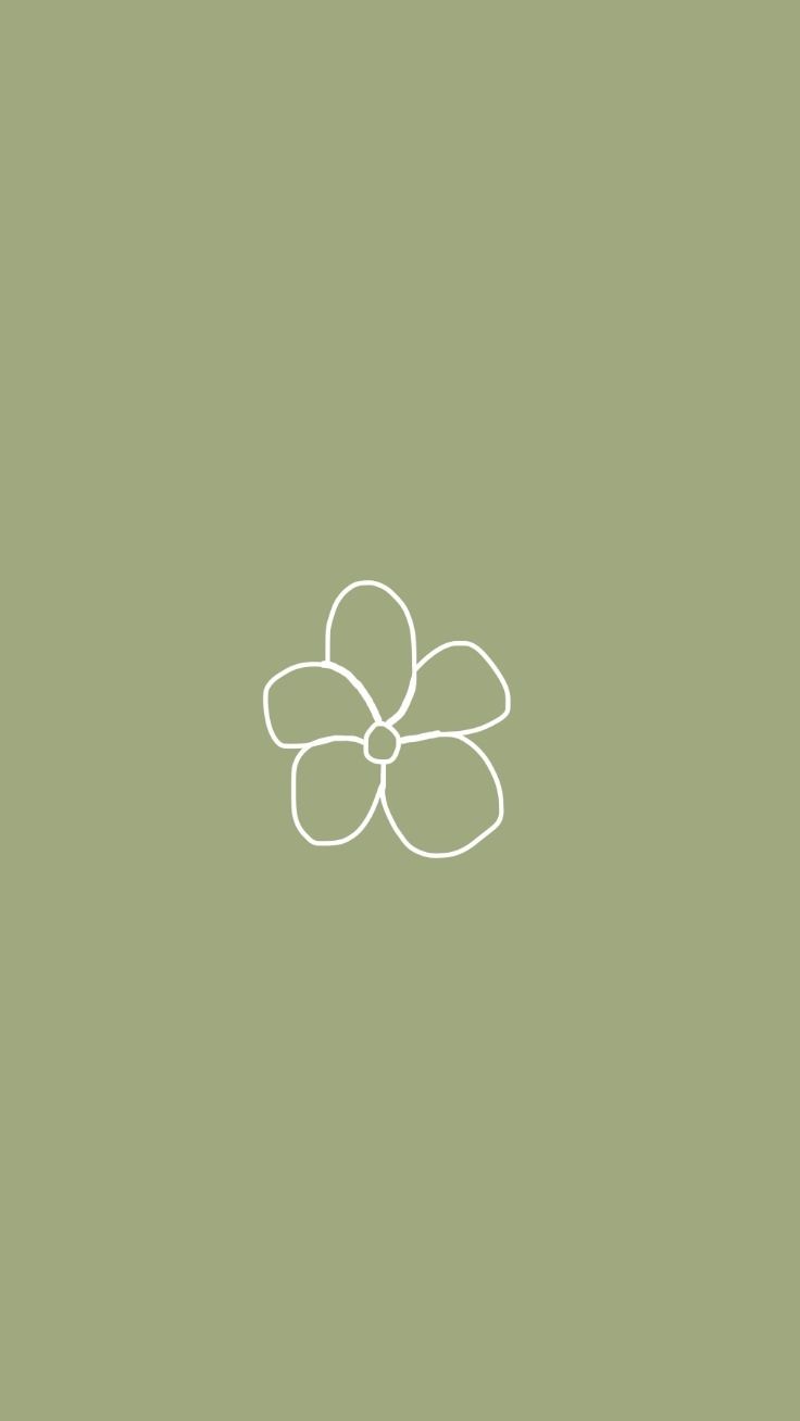 A white outline of a flower on a green background - Sage green