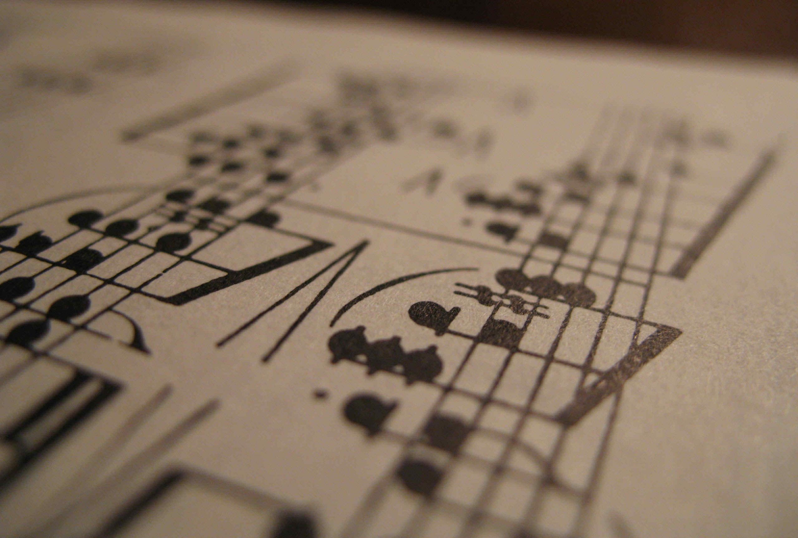A close up of sheet music with notes in the key of C. - Music