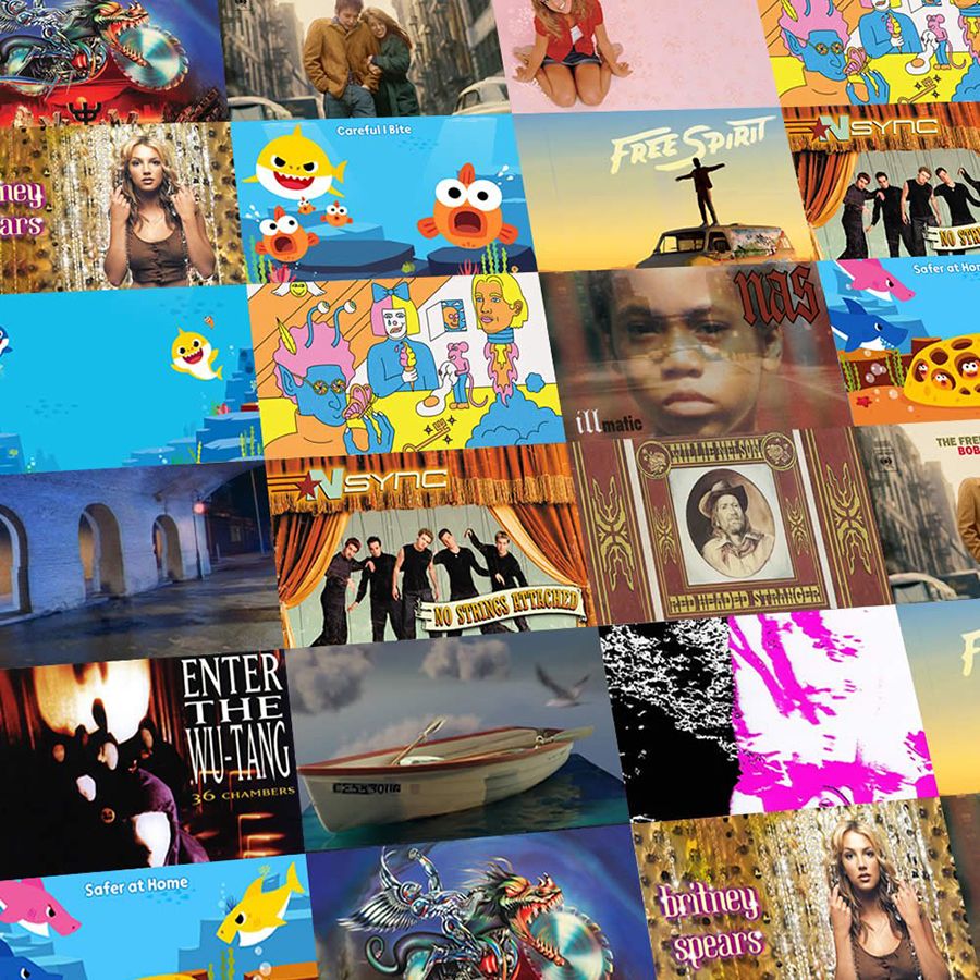 A collage of album covers for various artists. - Music