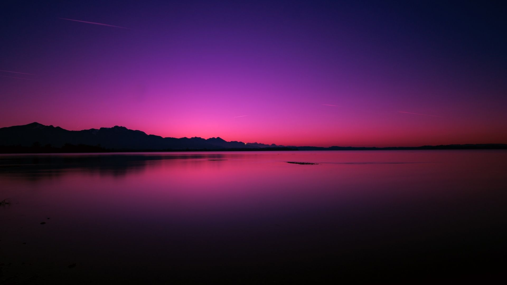 Sunset Wallpaper 4K, Lake, Dusk, Purple sky, Nature