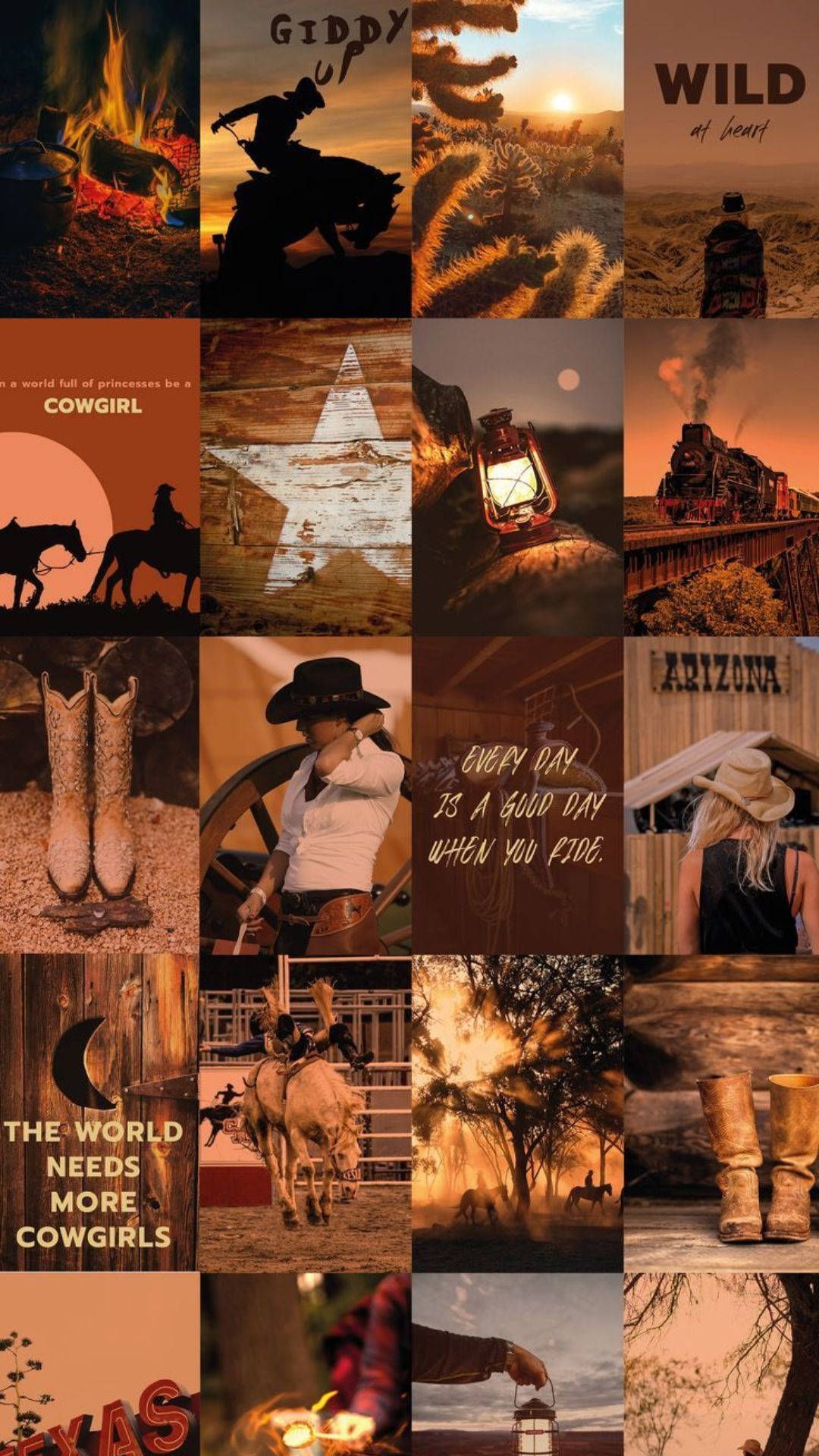 A collage of pictures with different themes - Cowgirl, western