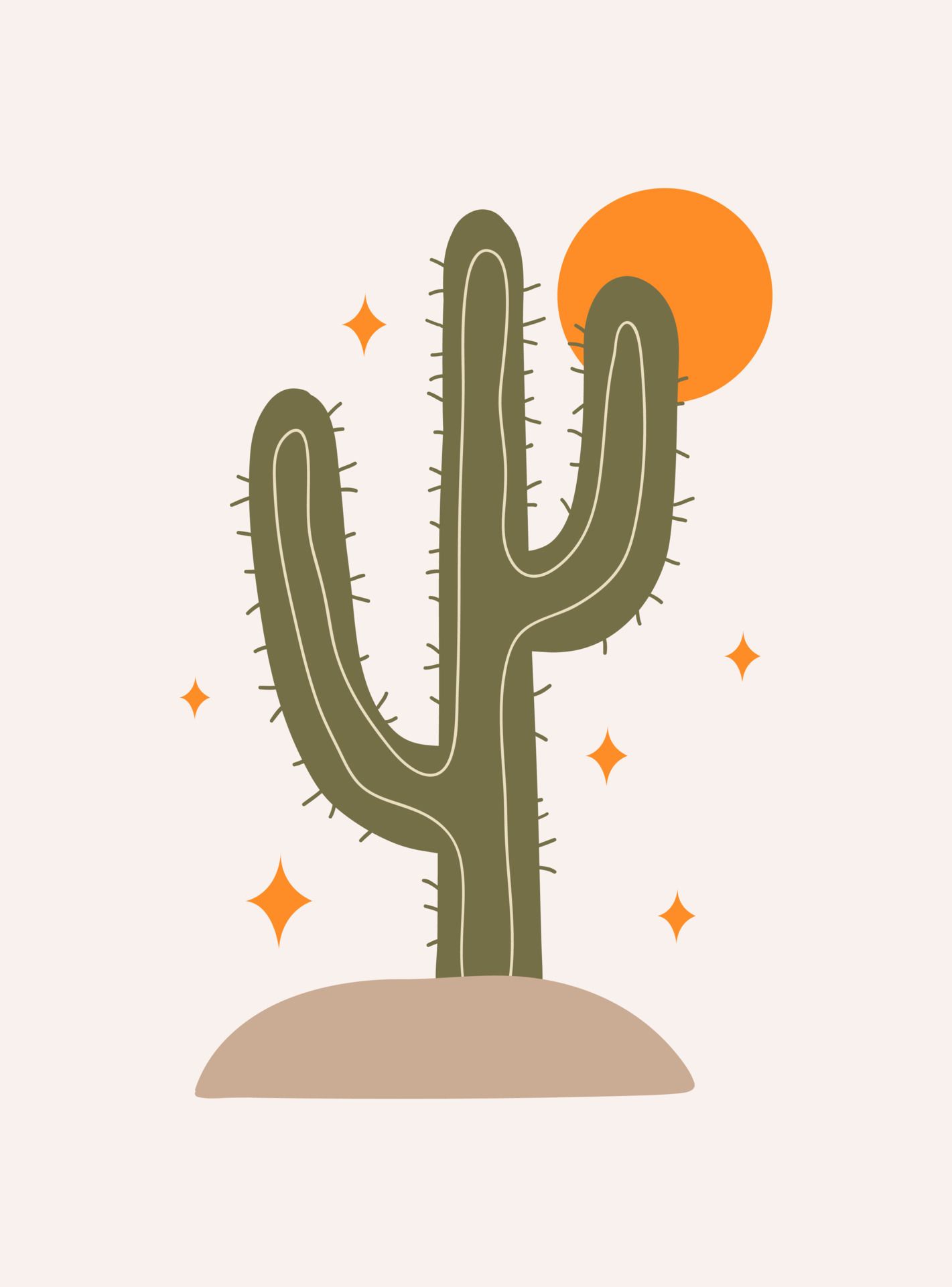 A cactus with stars and sun in the background - Cactus, modern, Mexico