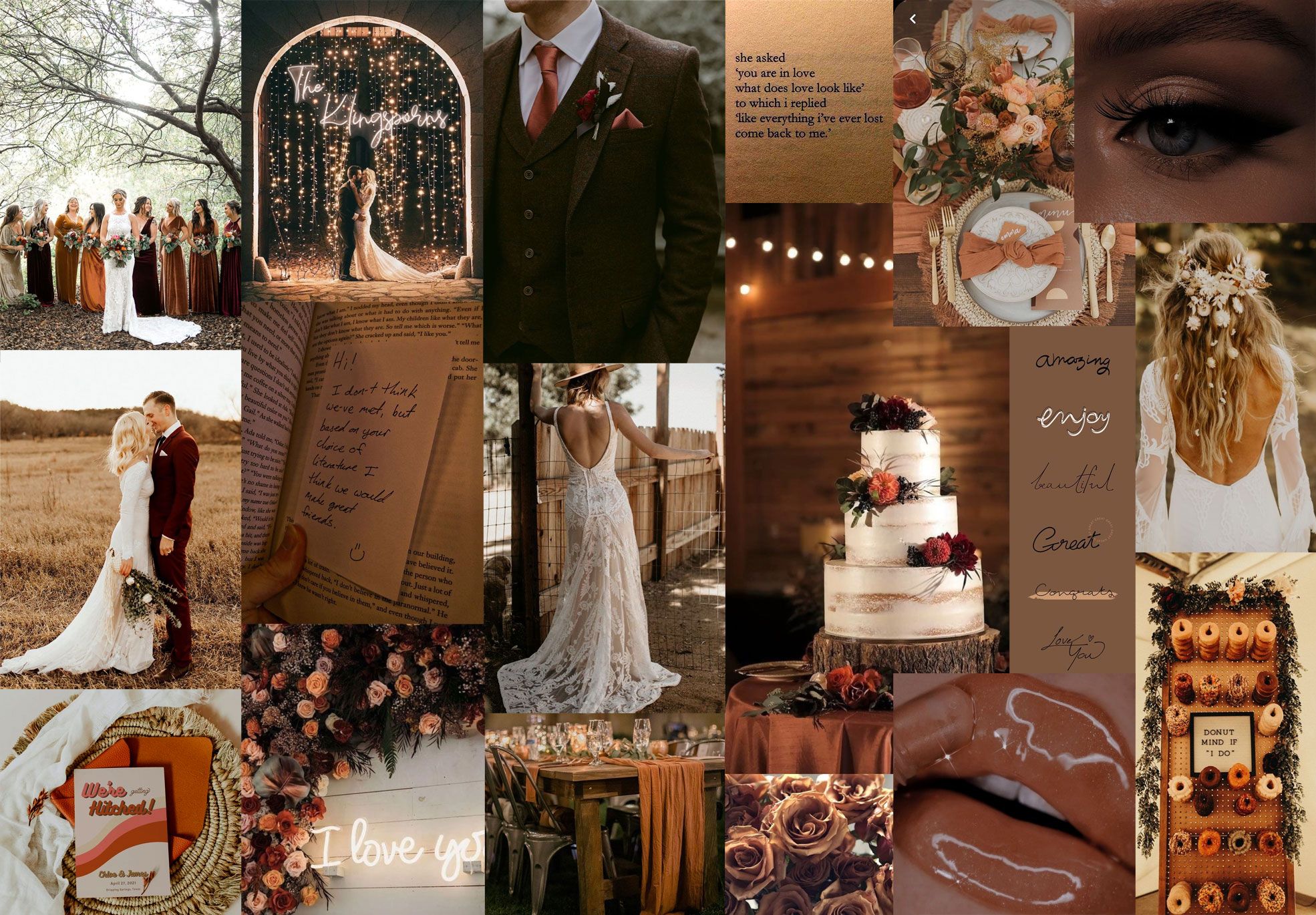 A collage of pictures that are all different - Collage, wedding, terracotta