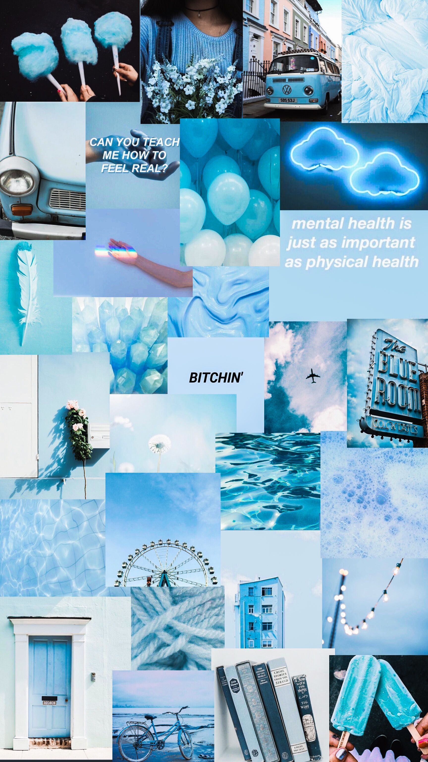 A collage of pictures with blue backgrounds - Collage, clean, mental health
