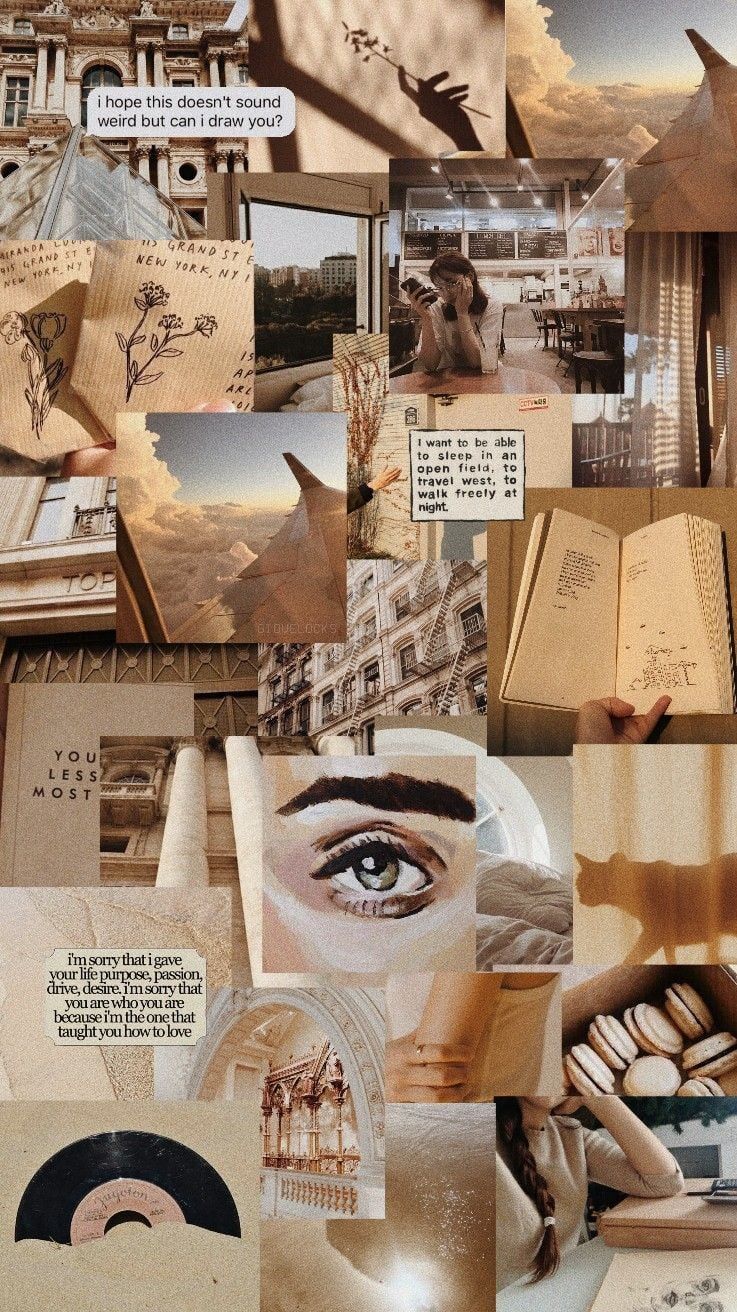 A collage of pictures with different things in them - Collage, beige