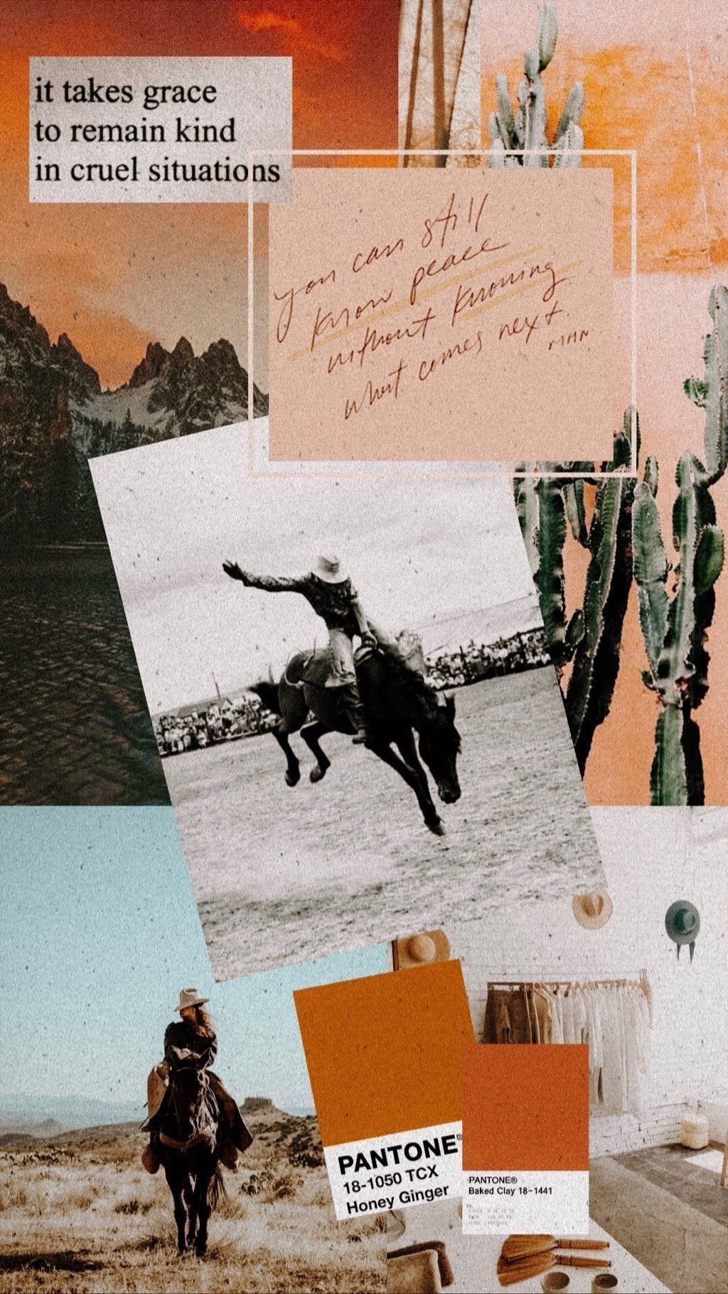 A collage of a cowboy on a horse, a cactus, and a quote. - Cowgirl, western