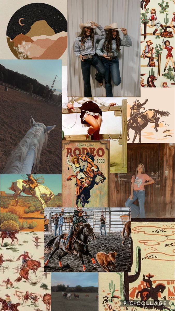 A collage of rodeo pictures and cowgirl aesthetics. - Cowgirl