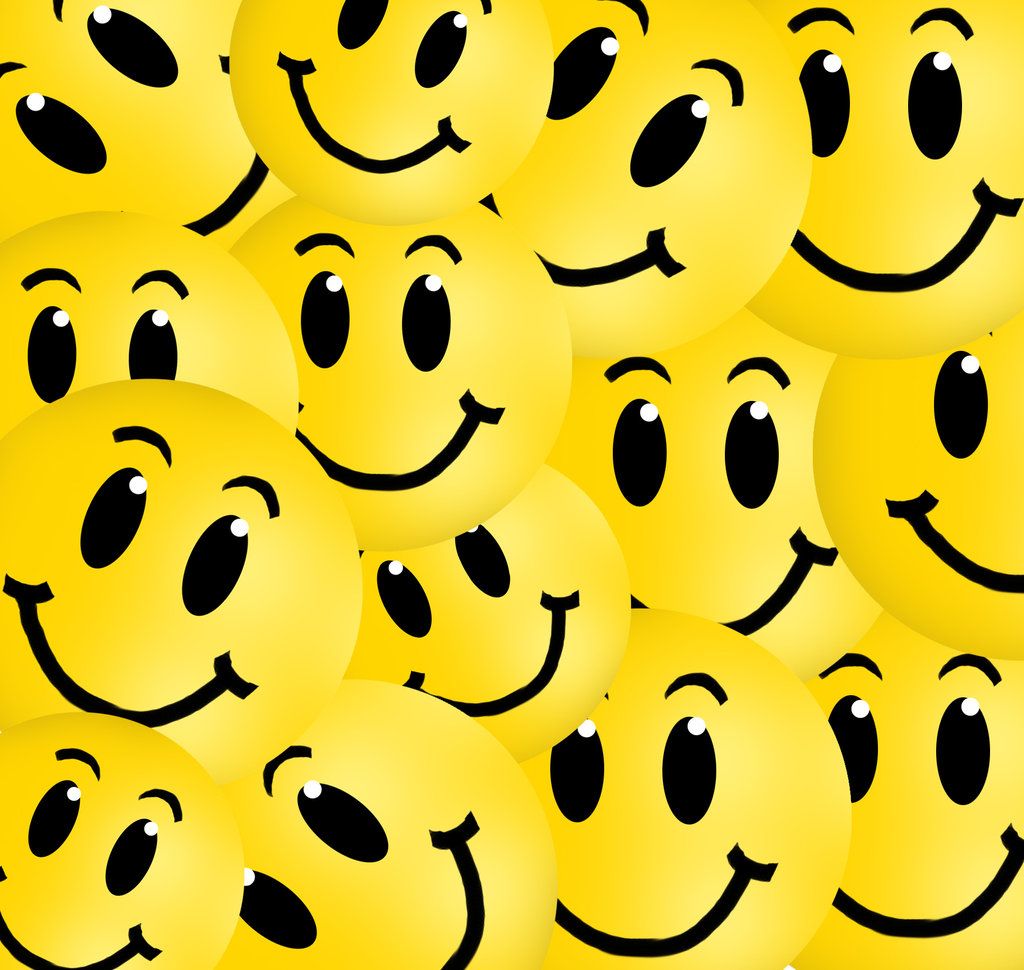 A group of yellow smiley faces with different expressions on a yellow background - Cowgirl