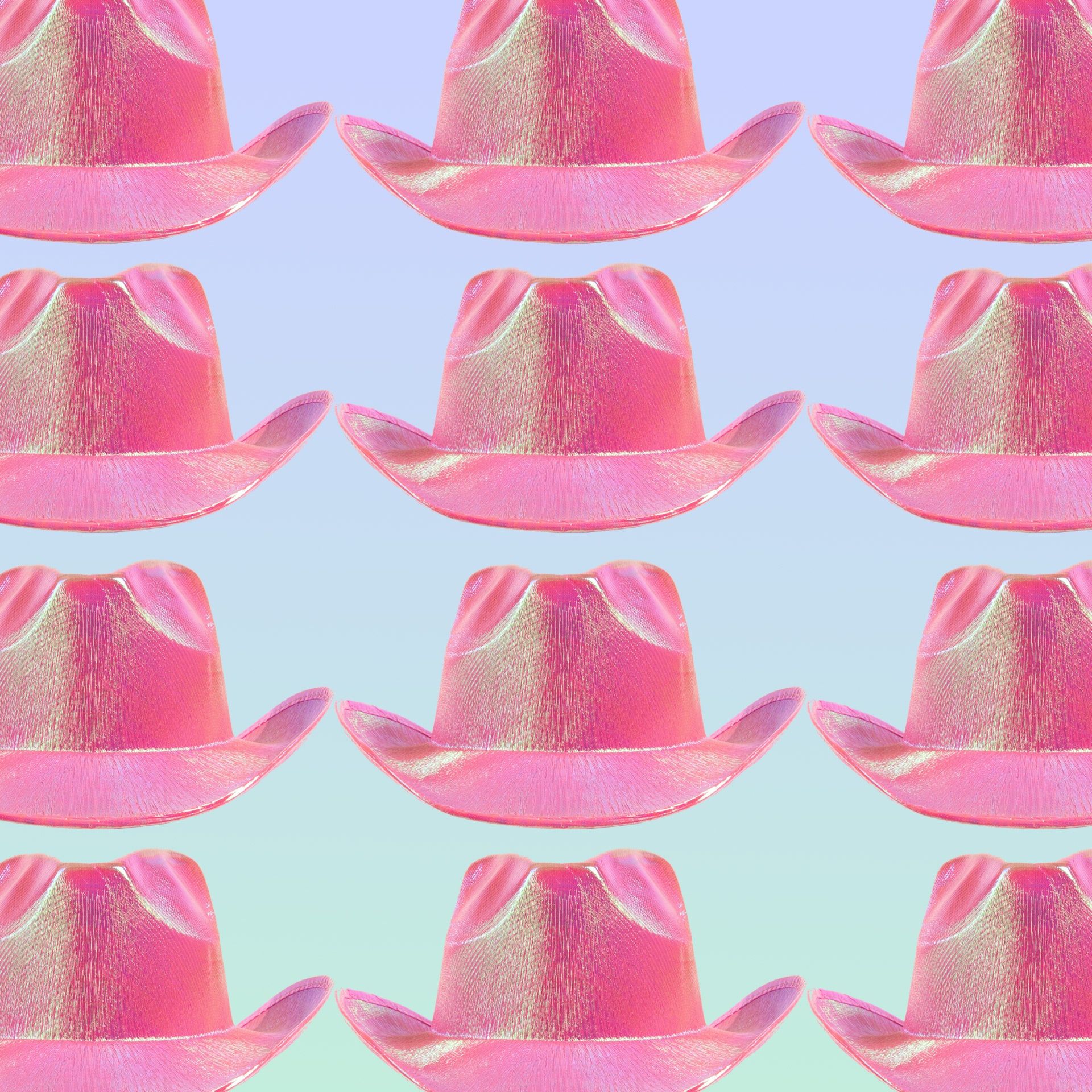 A pattern of pink hats on blue and green background - Cowgirl