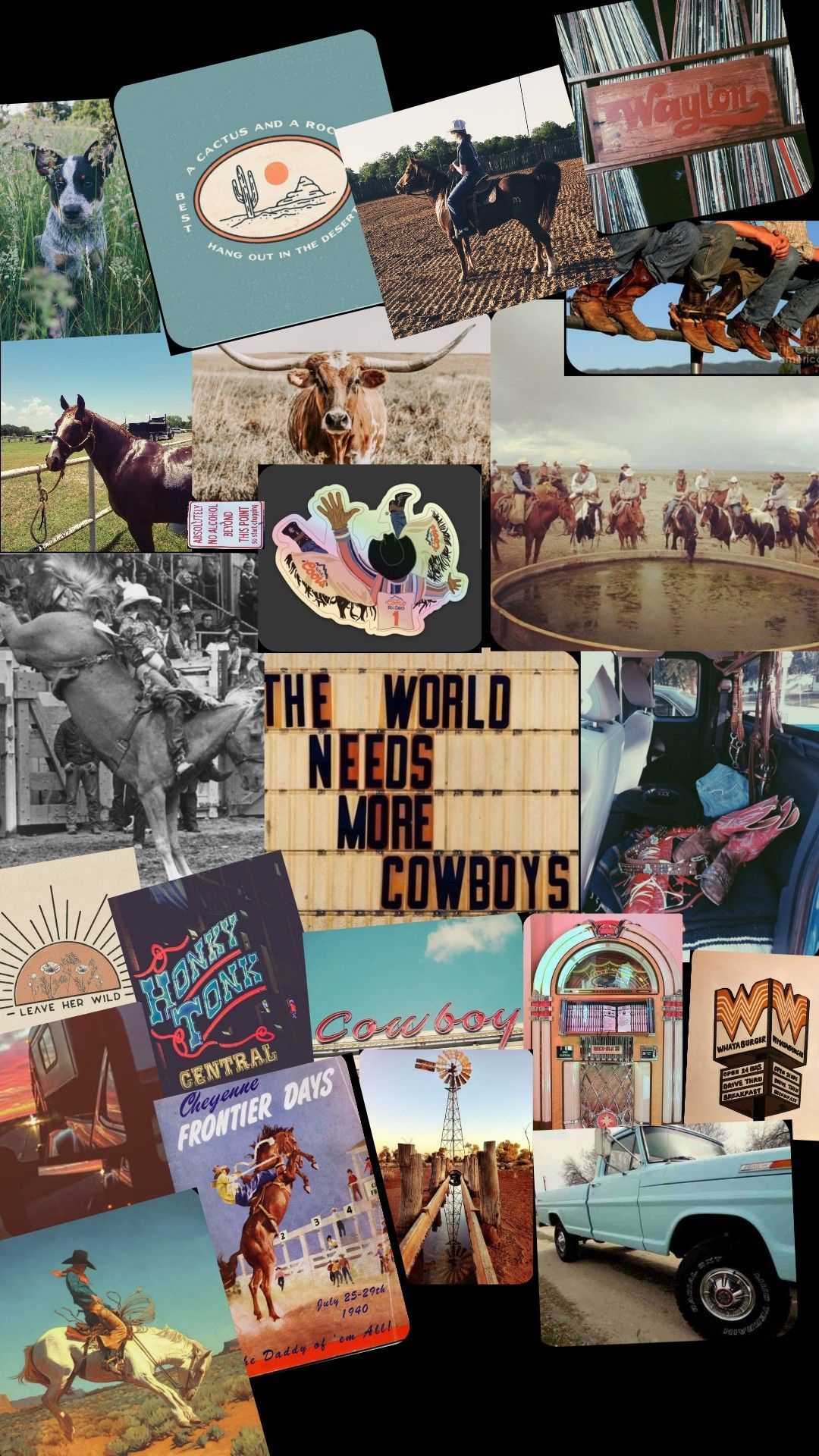 A collection of pictures and posters on display - Cowgirl, western