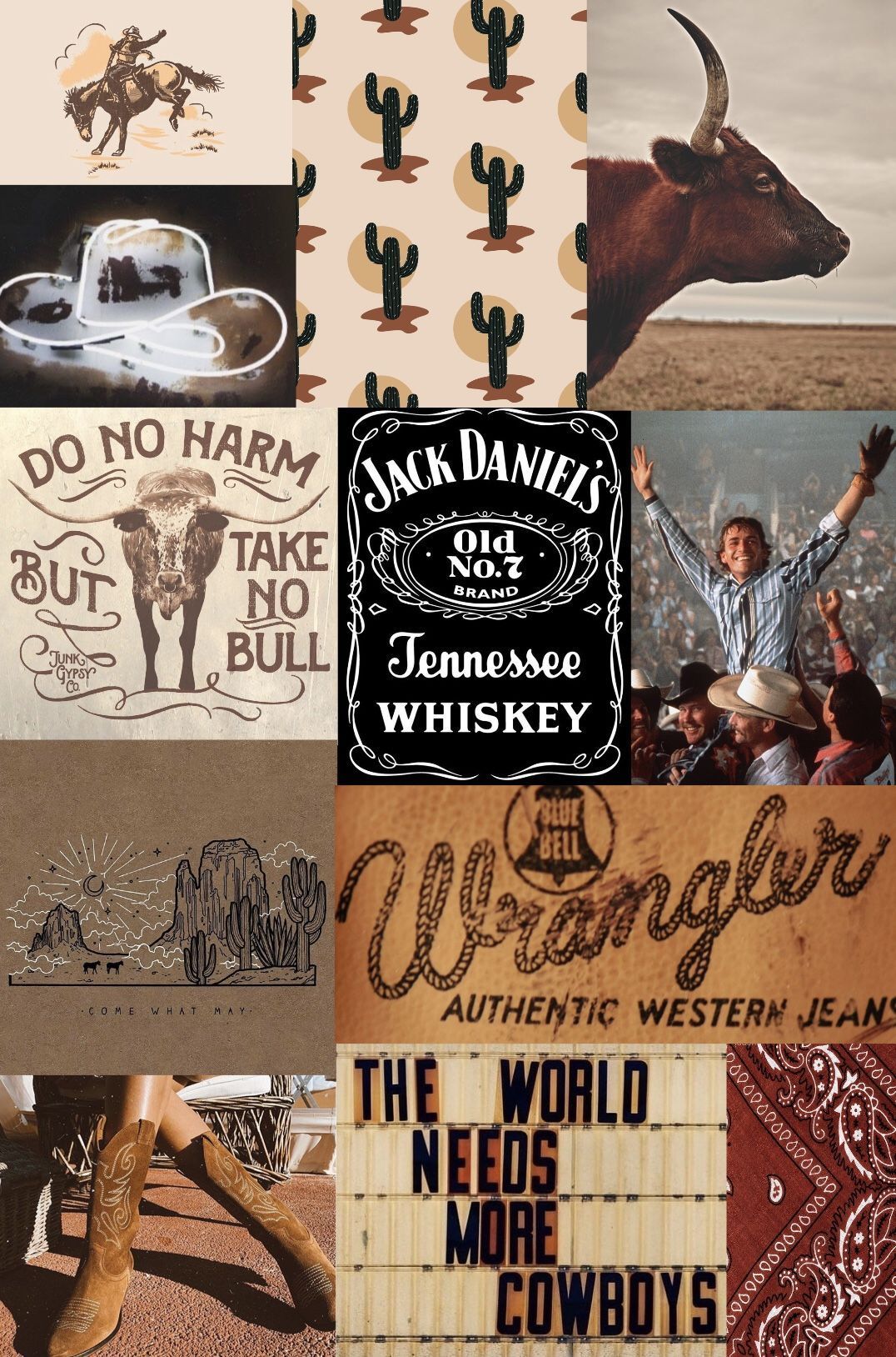 A collage of pictures with the words jack daniels - Cowgirl, western