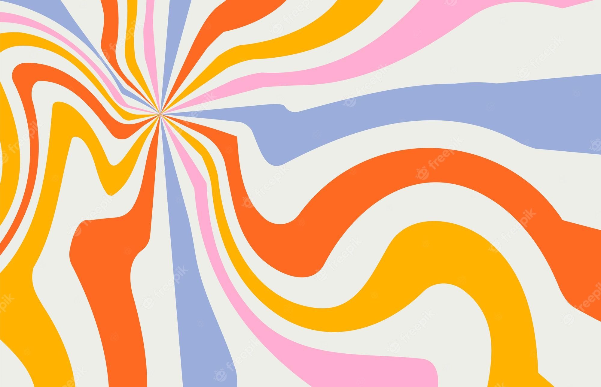 Groovy retro background in 60s 70s style. Colorful swirls and stripes. Vector illustration - 60s