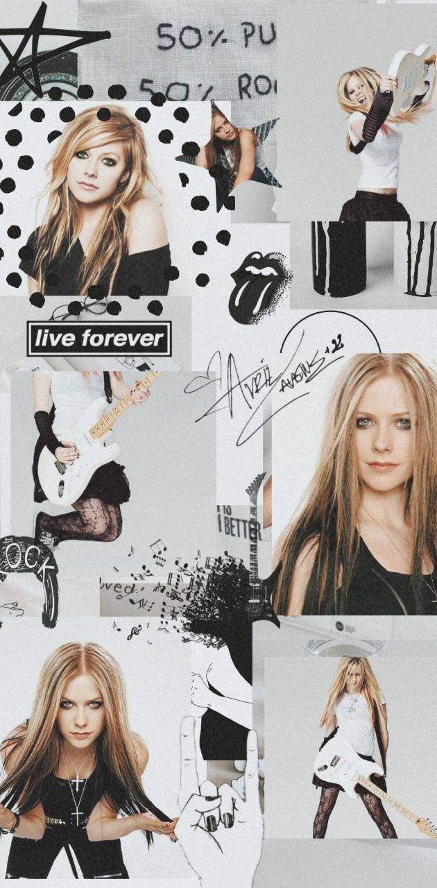 A collage of Avril Lavigne in black and white - 2000s