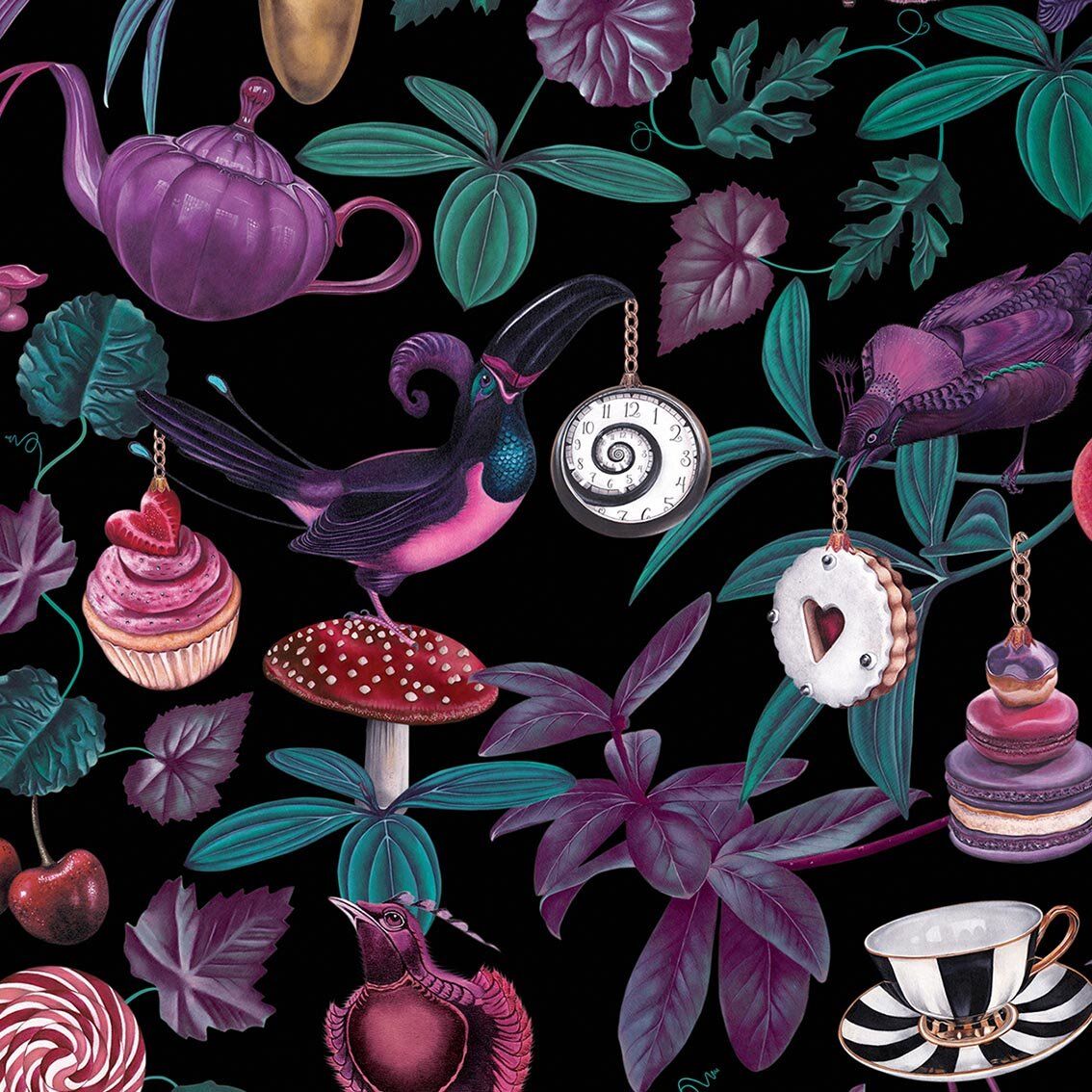 Alice in Wonderland wallpaper with a black background and purple hues - Witch